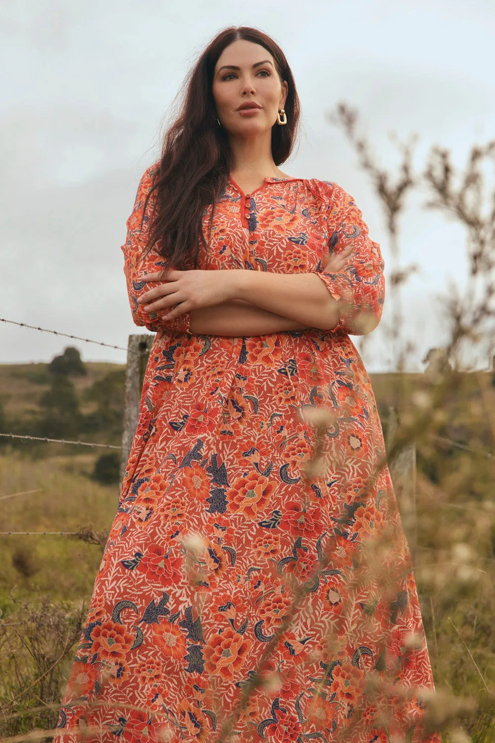 Wrinkle Resistant Gold Hour Robin Tunic Dress in Crimson Haze