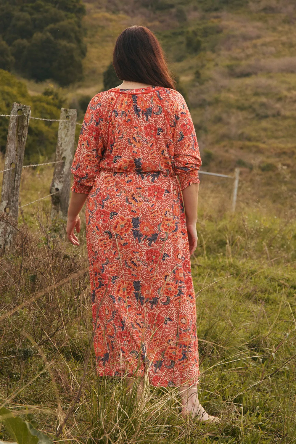 Robin Tunic Dress in Crimson Haze A-line midi dress