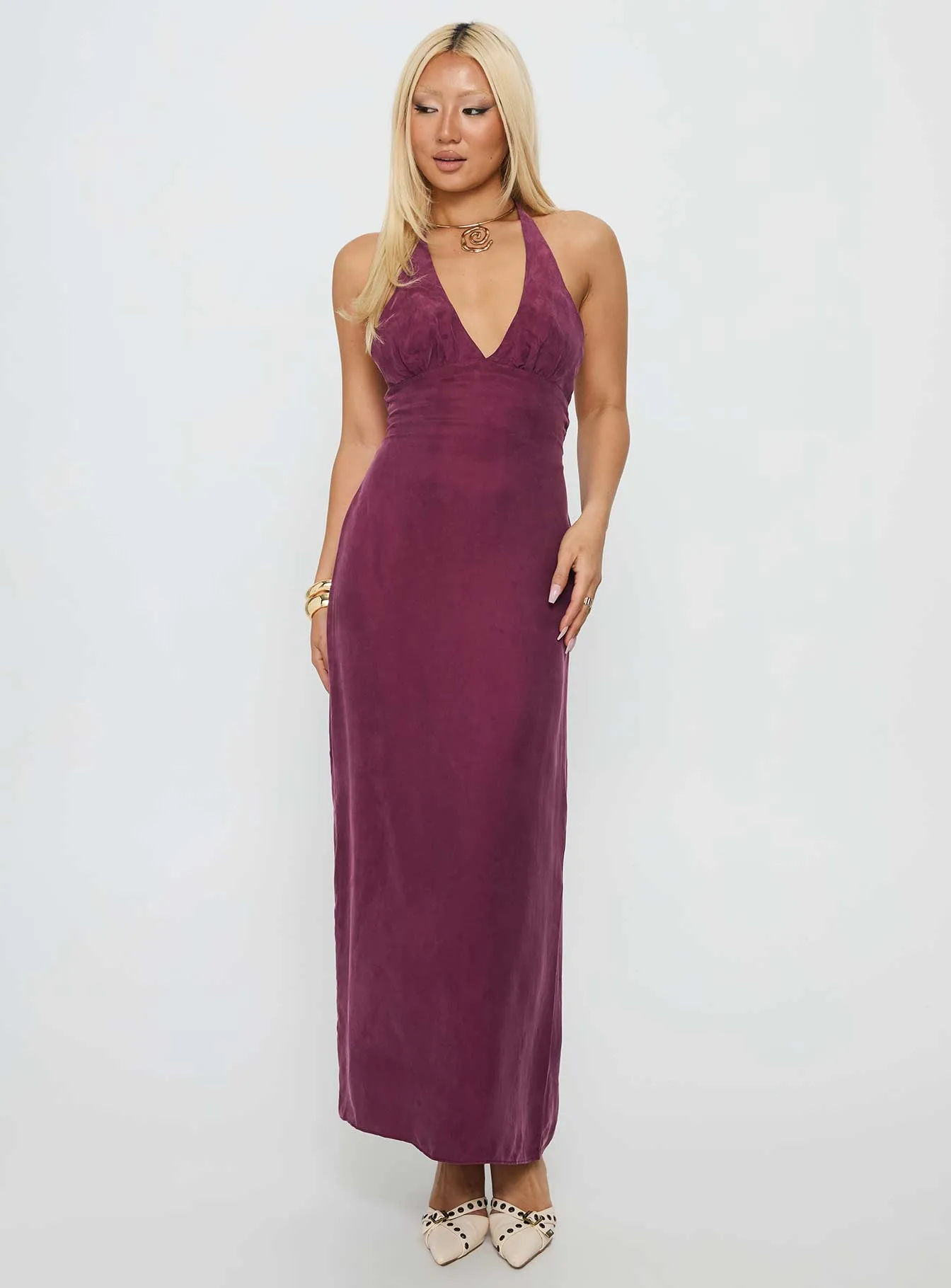 True Companion Halter Maxi Dress Berry Canvas Soft