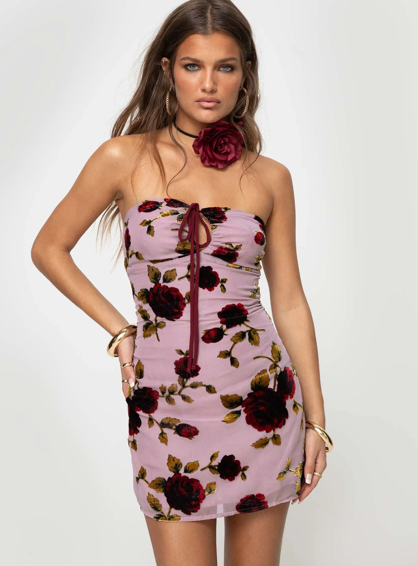 Charming Vibe Devino Flower Strapless Mini Dress Pink Multi