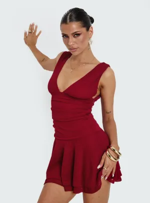 Flirty off-the-shoulder mini Taverna Plunge Mini Dress Red