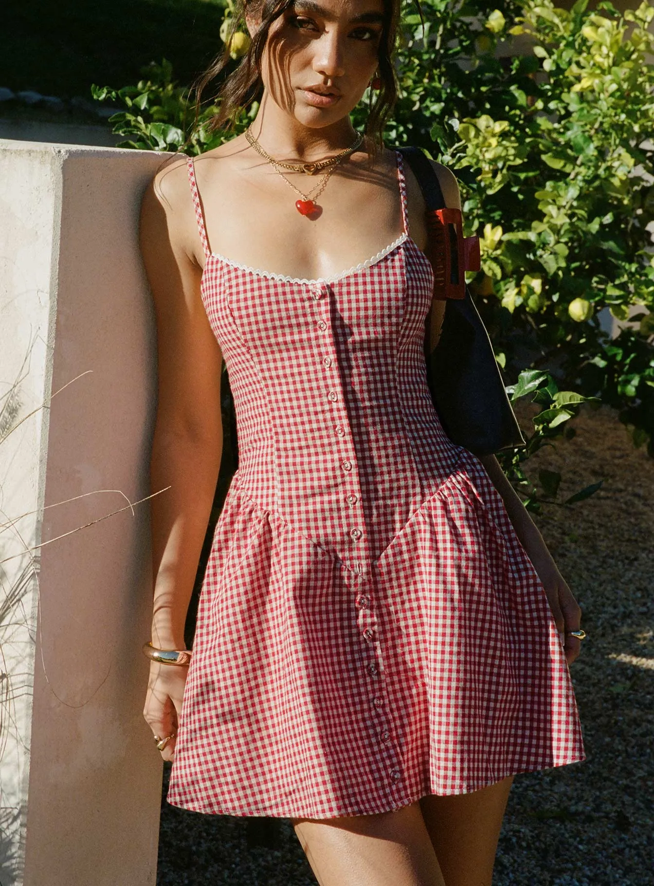 Quick Scene Light and Breezy Toulouse Mini Dress Red Gingham Petite
