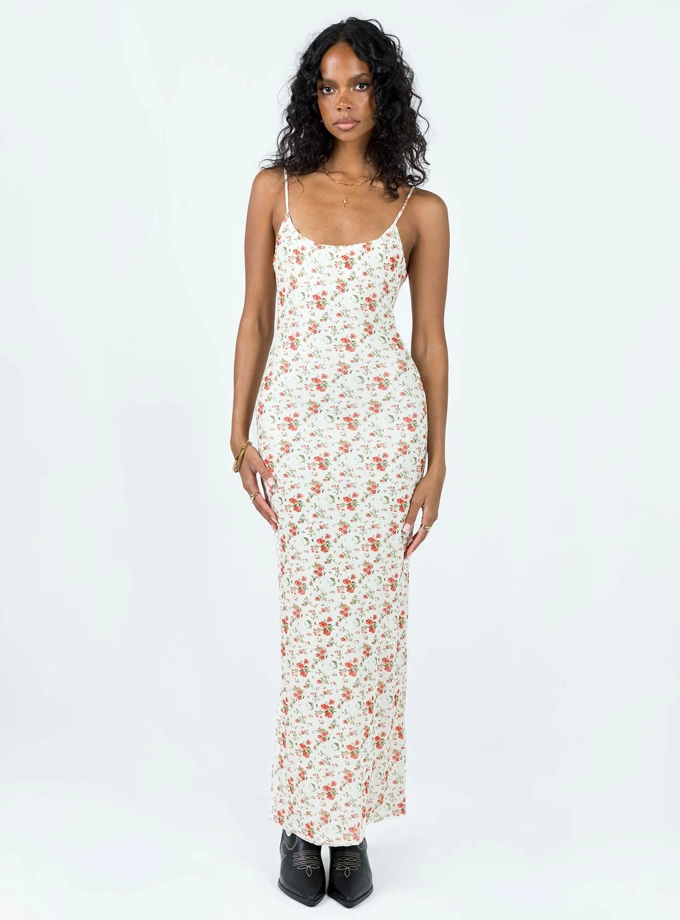 Knox Maxi Dress Beige Floral Square View Hemp Glow
