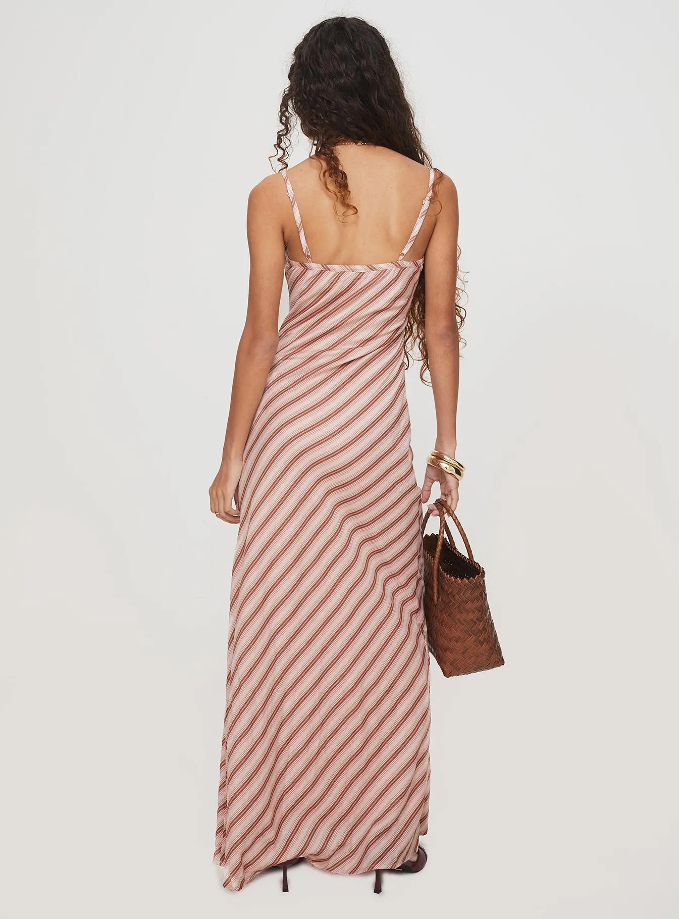 Elegant high-waist gown Rianne Maxi Dress Pink Stripe