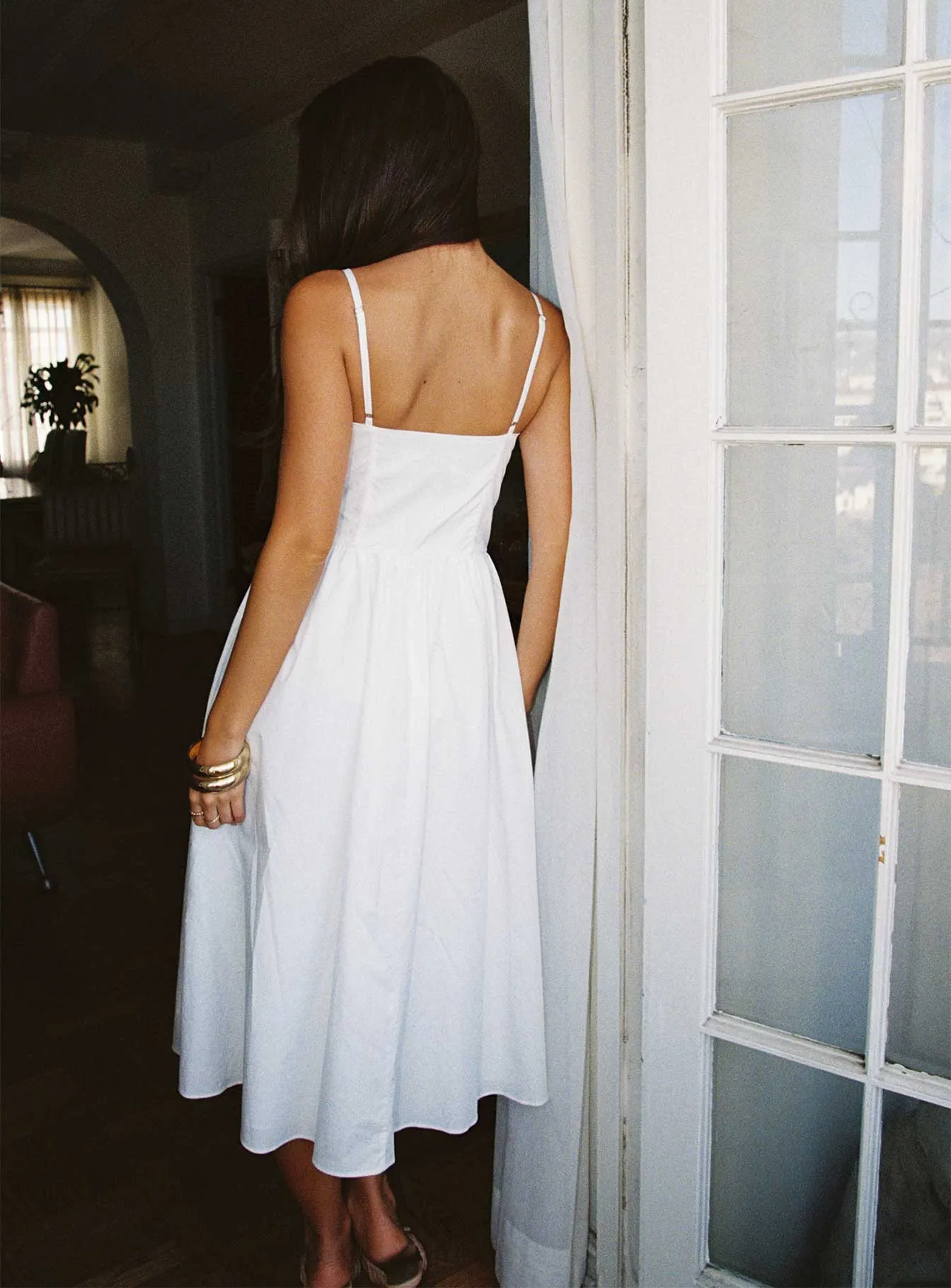 Stripe Flow Georgette Glow Such A Wallflower Midi Dress White