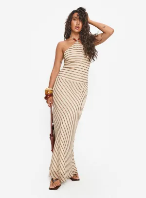With its flowy design this dress drapes beautifully for a sophisticated look Tropeza Beaded Halter Maxi Dress Multi Stripe