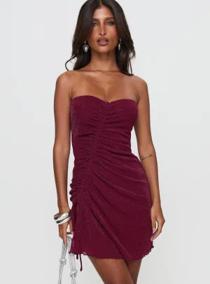 Me Again Strapless Mini Dress Burgundy Youthful Vibe