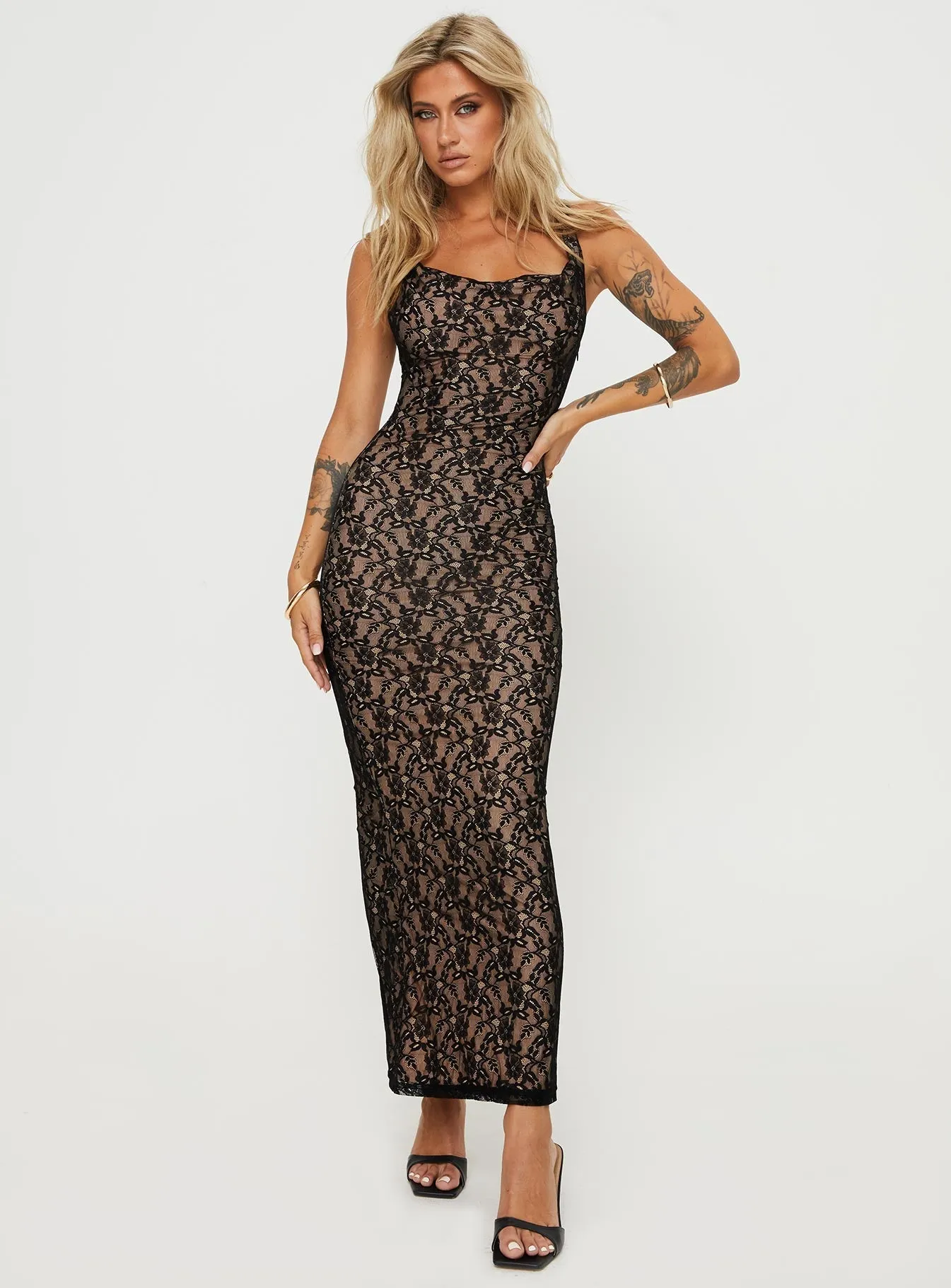 Versatile occasion dress Golden Hour Romani Lace Maxi Dress Black
