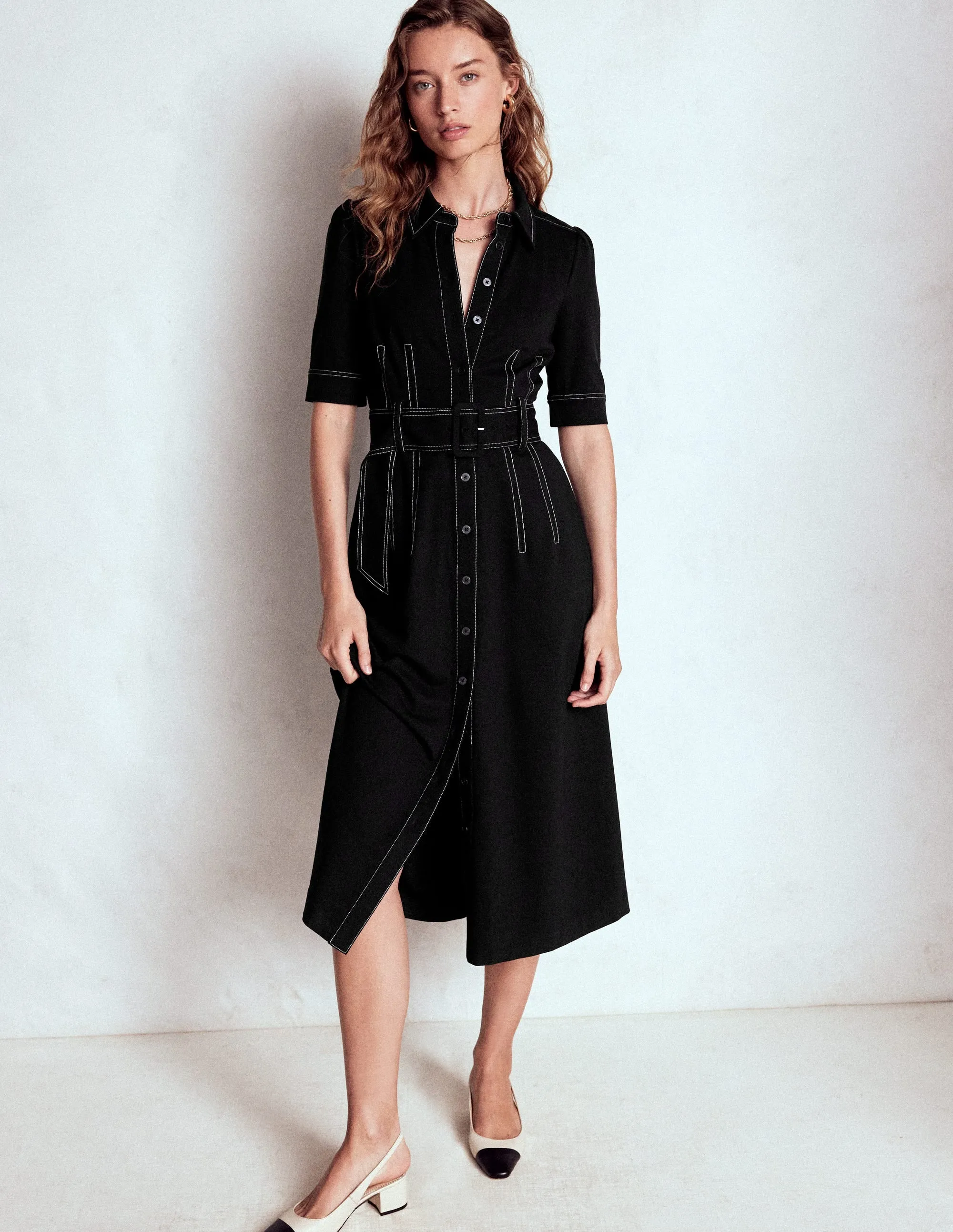 Greek Spirit Train Gate Anita Ponte Shirt Dress-Black