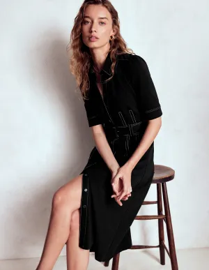 Anita Ponte Shirt Dress-Black Sleek Fashion Dinner Hall