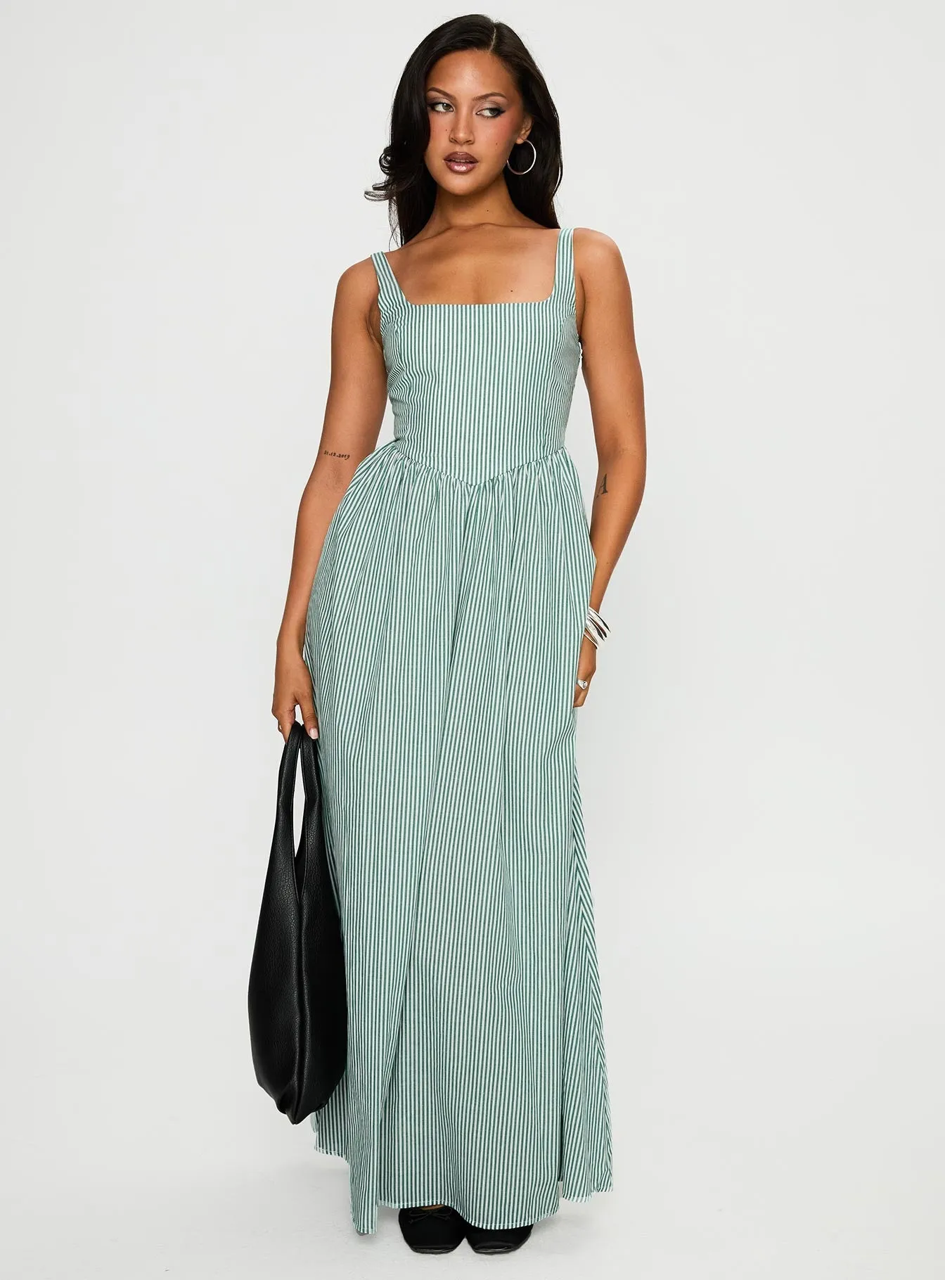 Boat Neck Elegant formal maxi Cartmel Maxi Dress Green / White
