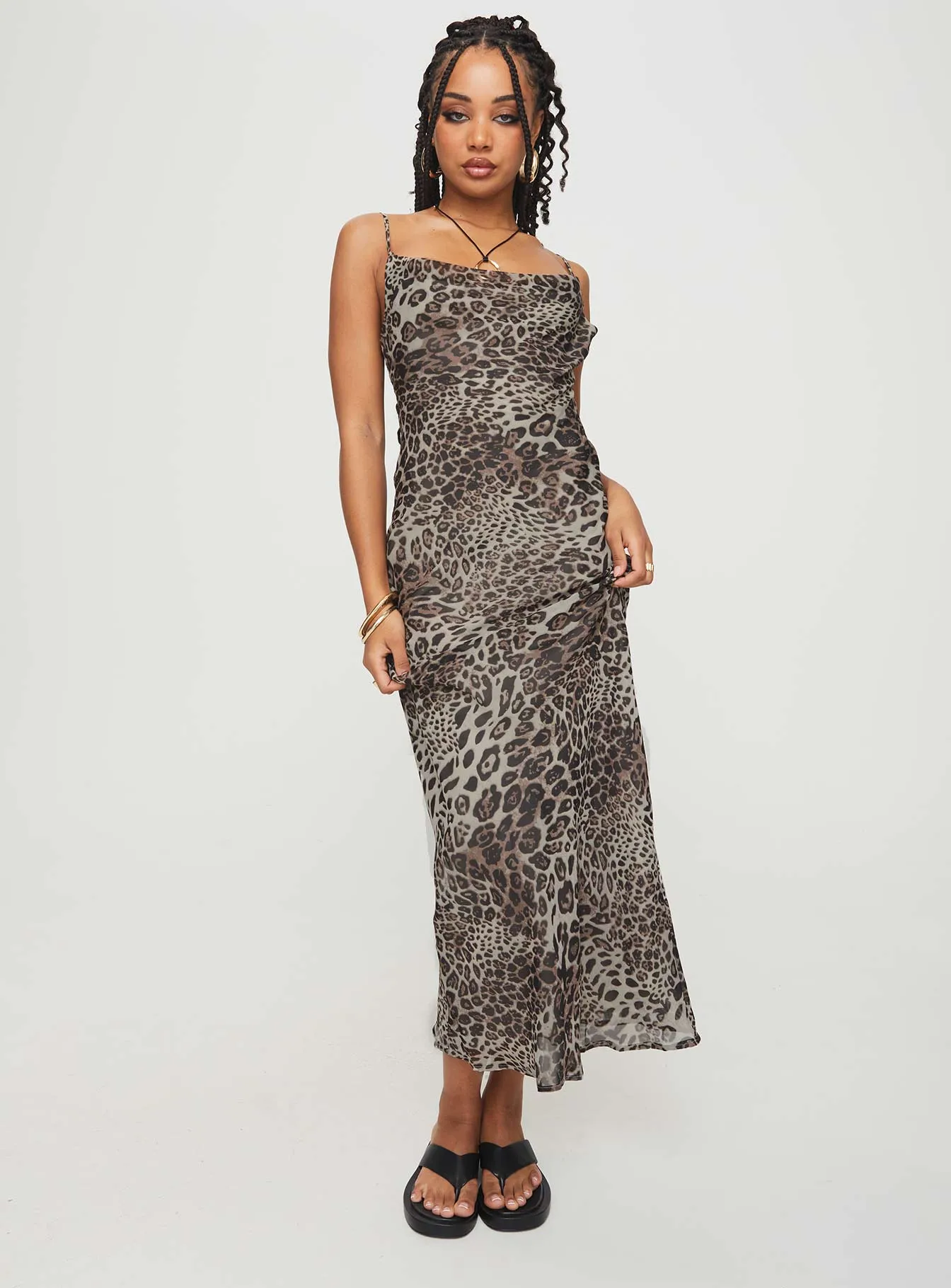 Declynn Bias Cut Maxi Dress Leopard Azure Tide
