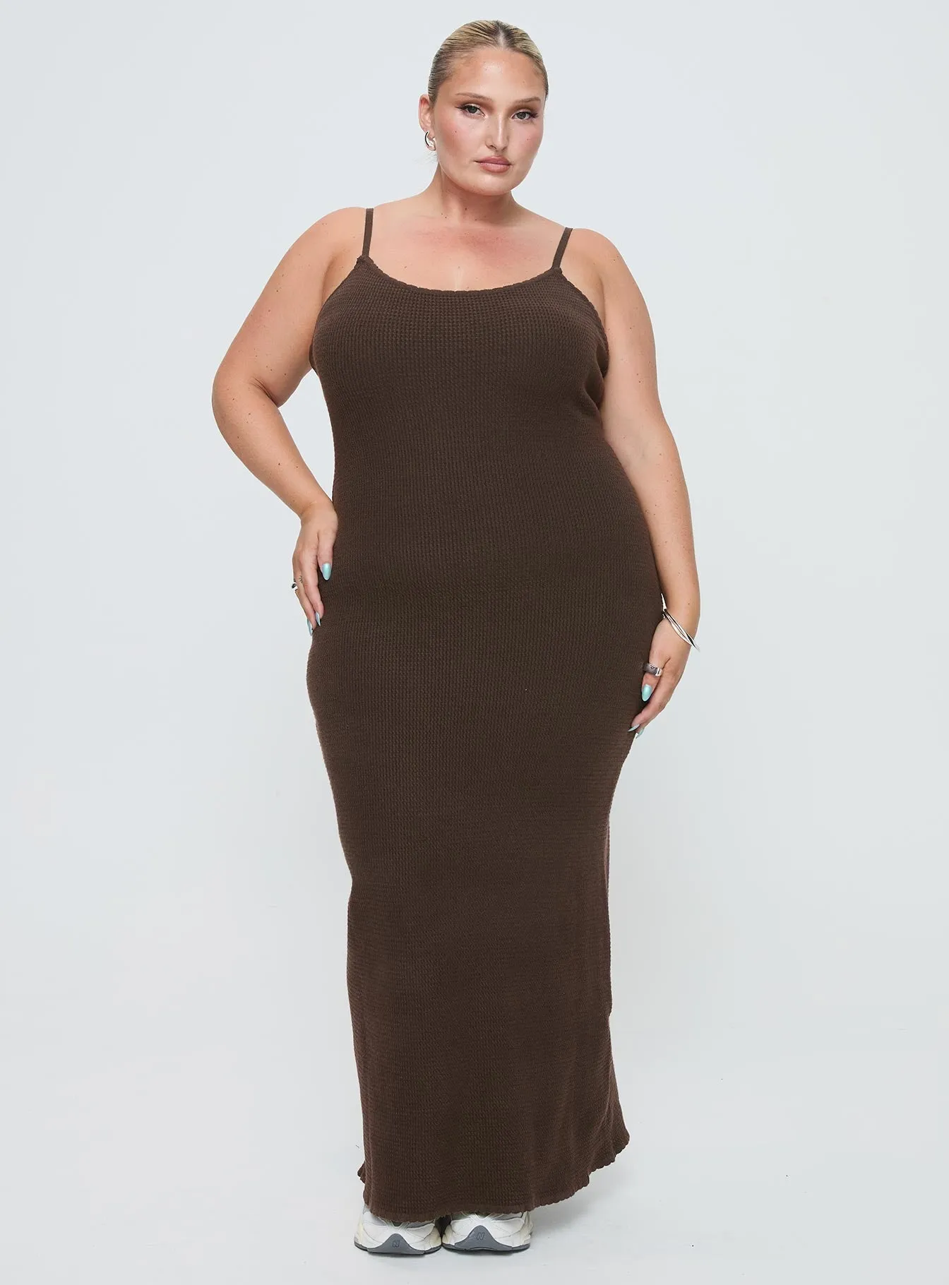 With its graceful design this dress creates a polished look for any occasion Kattan Maxi Dress Chocolate Curve