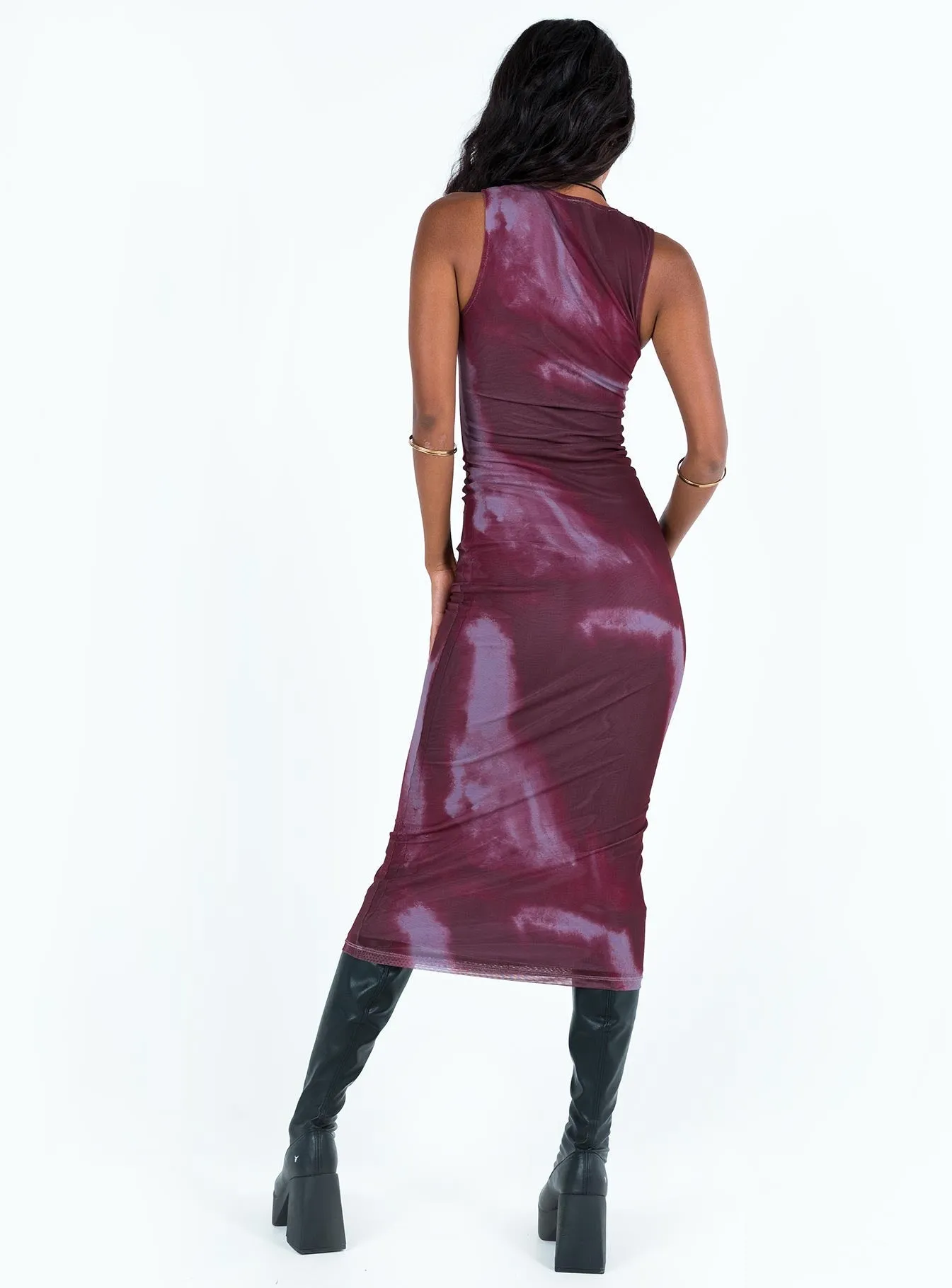 Tower View Motel Fayola Dress Mesh Watercolour Wine