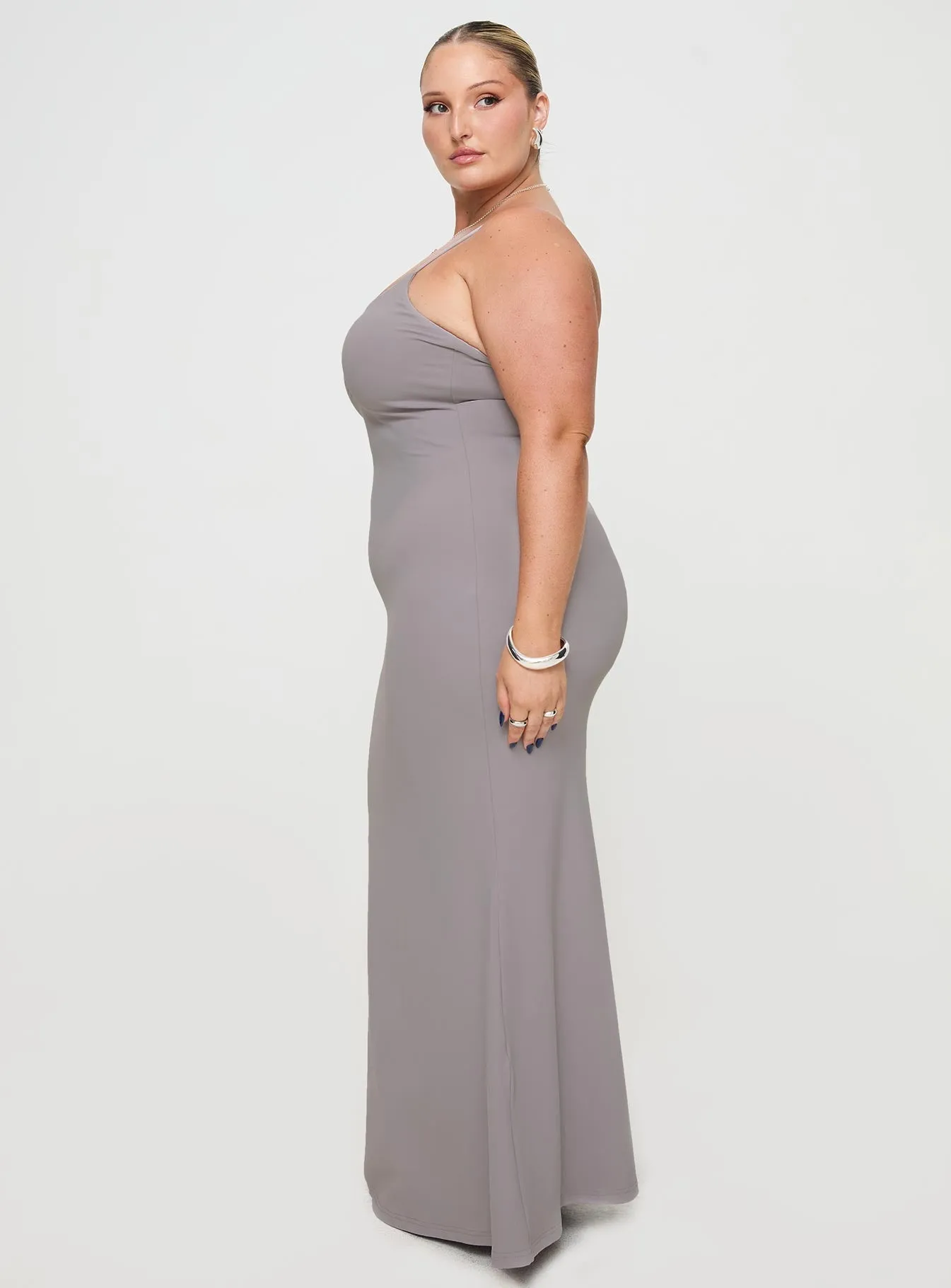 Arabellia Maxi Dress Grey Curve Deep V Comfortable chic maxi