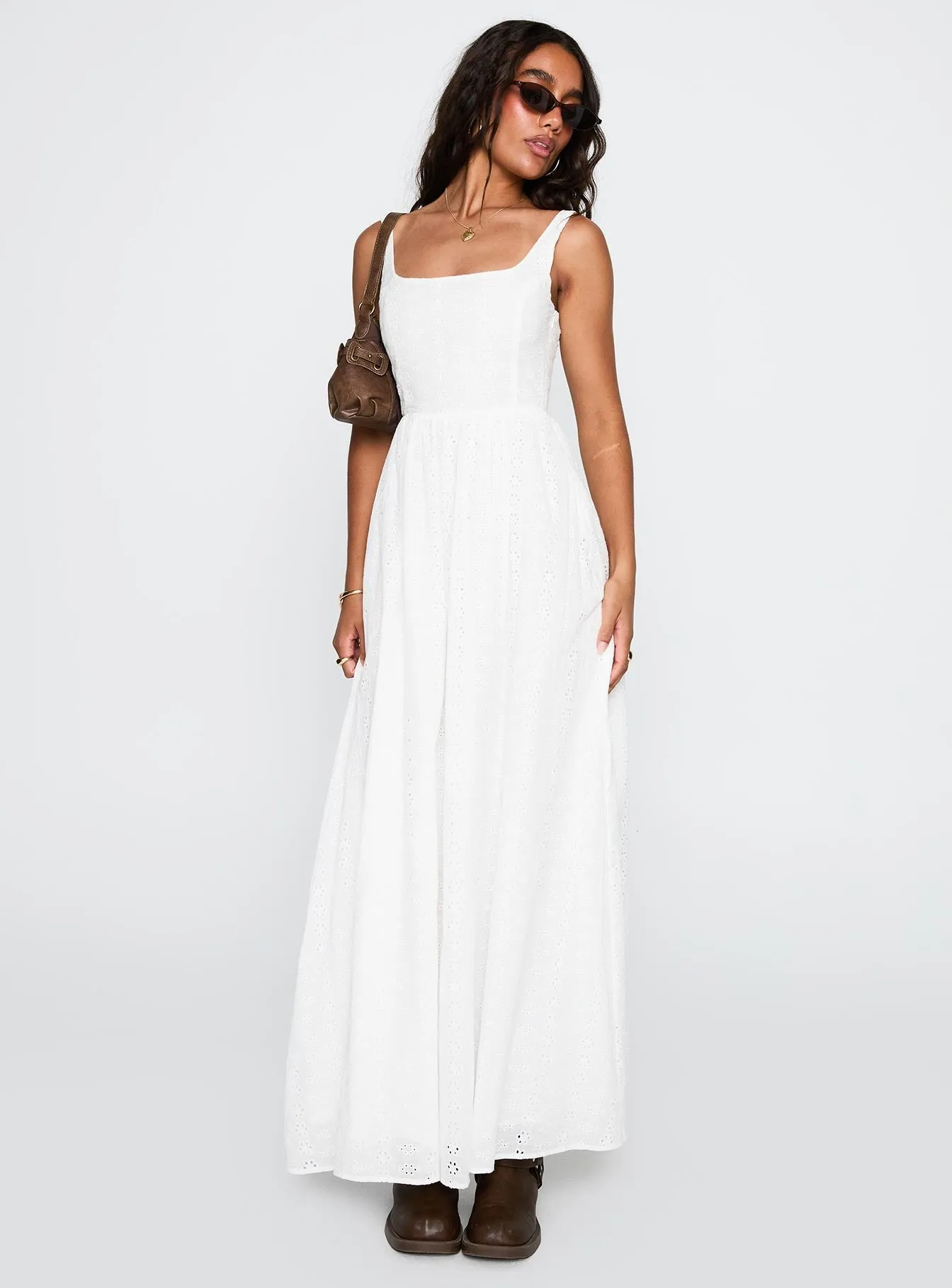 Rose Arch Orchid Glow Cartmel Broderie Maxi Dress White