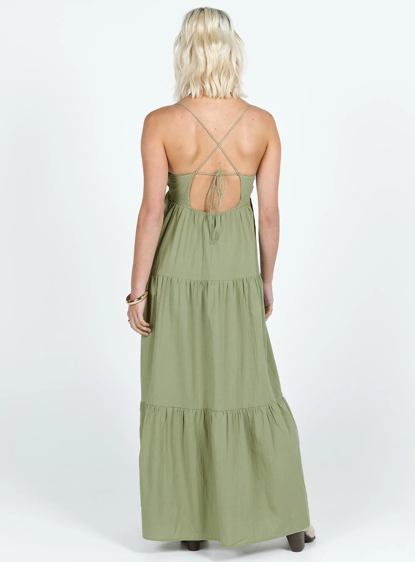 Chelsea Maxi Dress Sage Green Opal Shine One shoulder