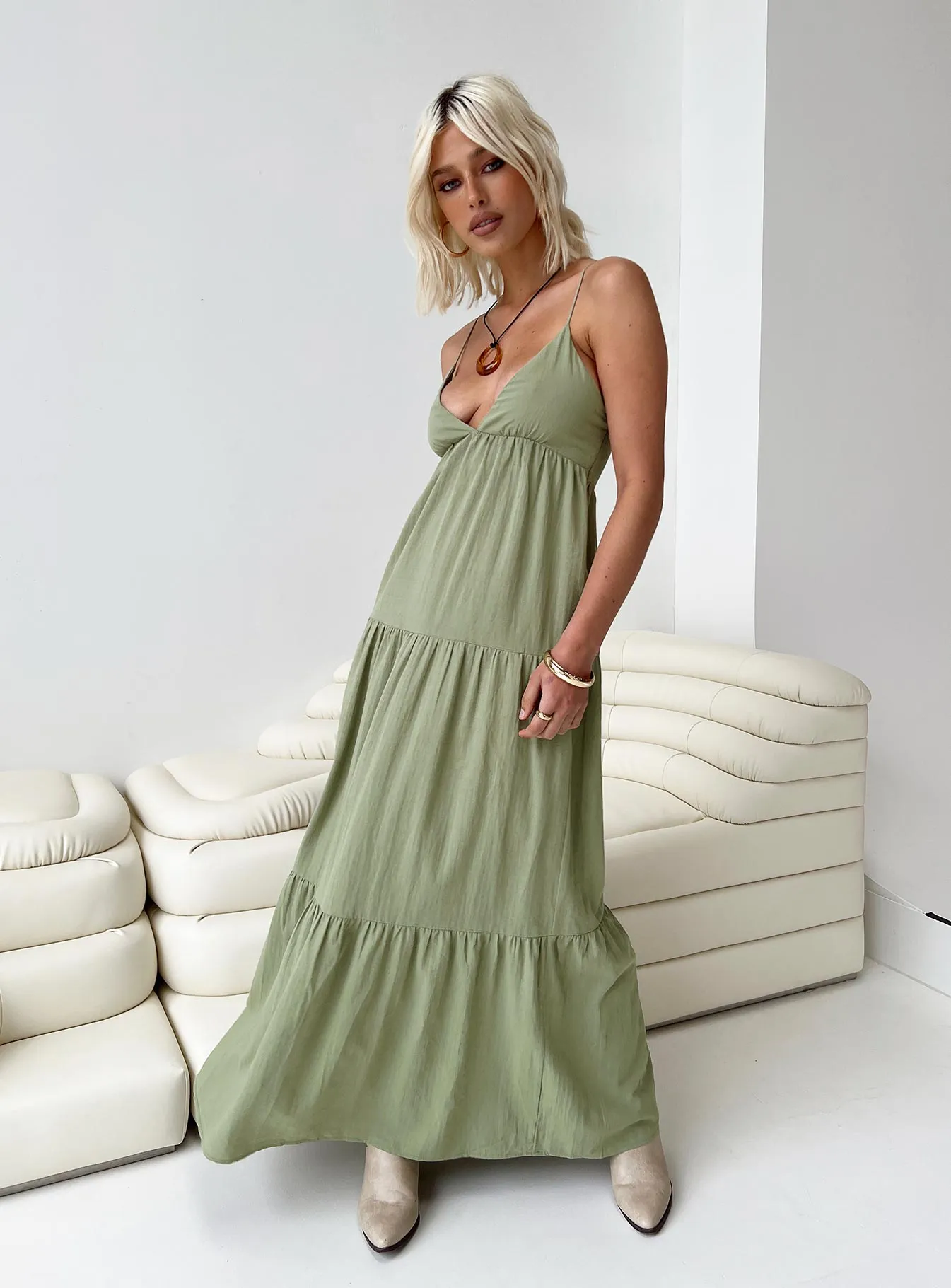 Chelsea Maxi Dress Sage Green Wall Glow Dune Path