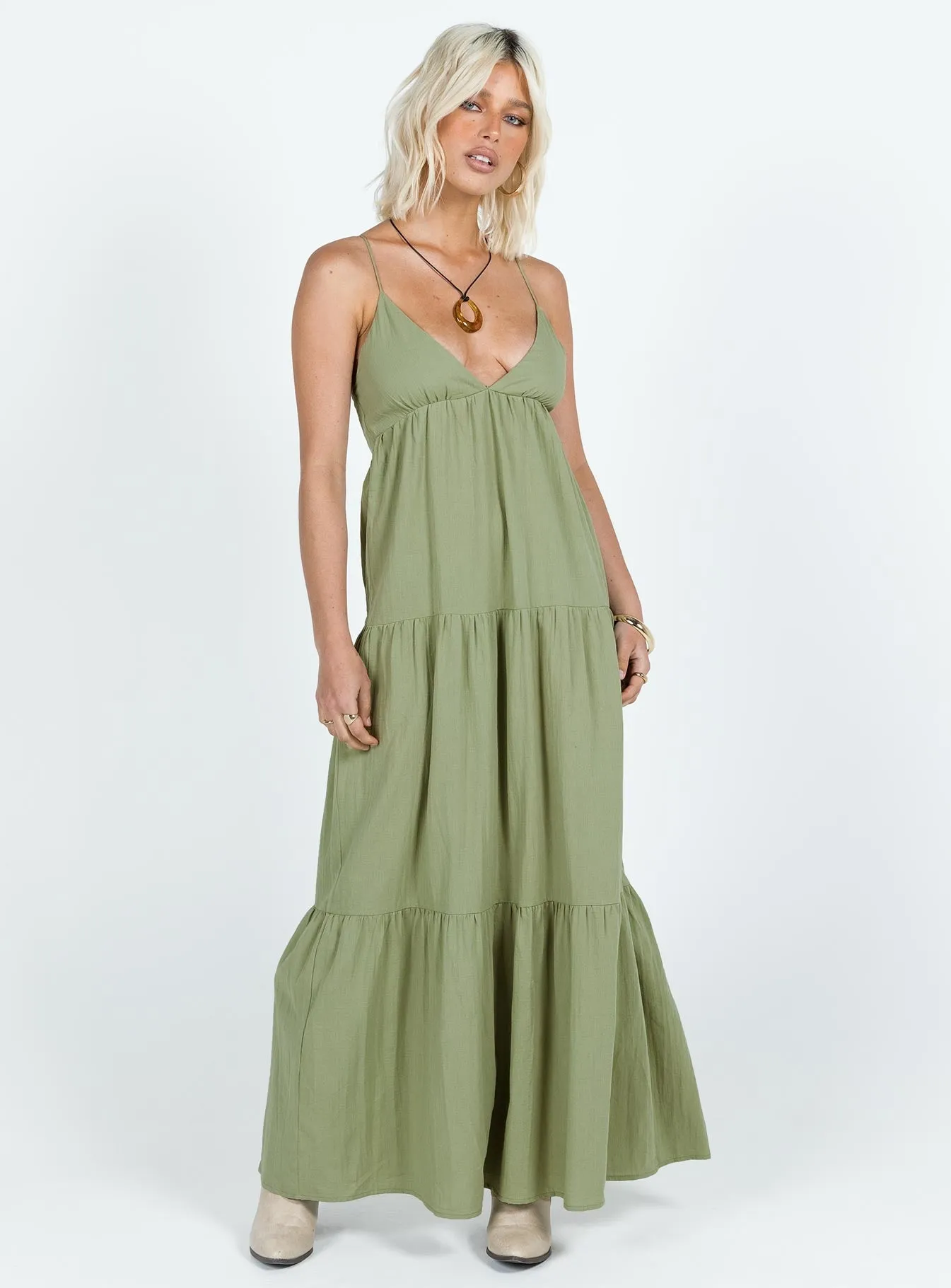 Chelsea Maxi Dress Sage Green Dune Path A-Line Cut