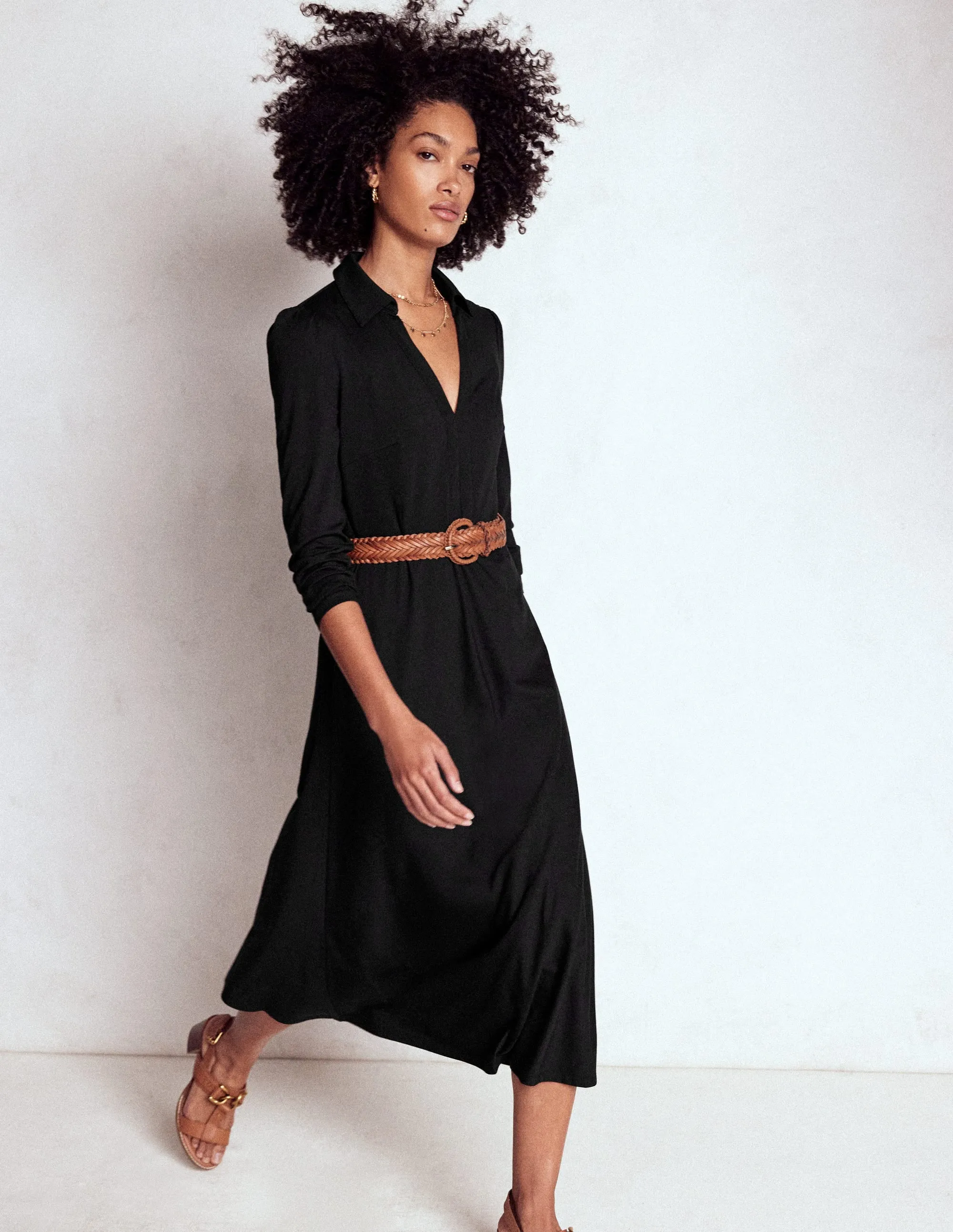 Dinner Date Trendy casual event dress Imogen Collared Jersey Dress-Black