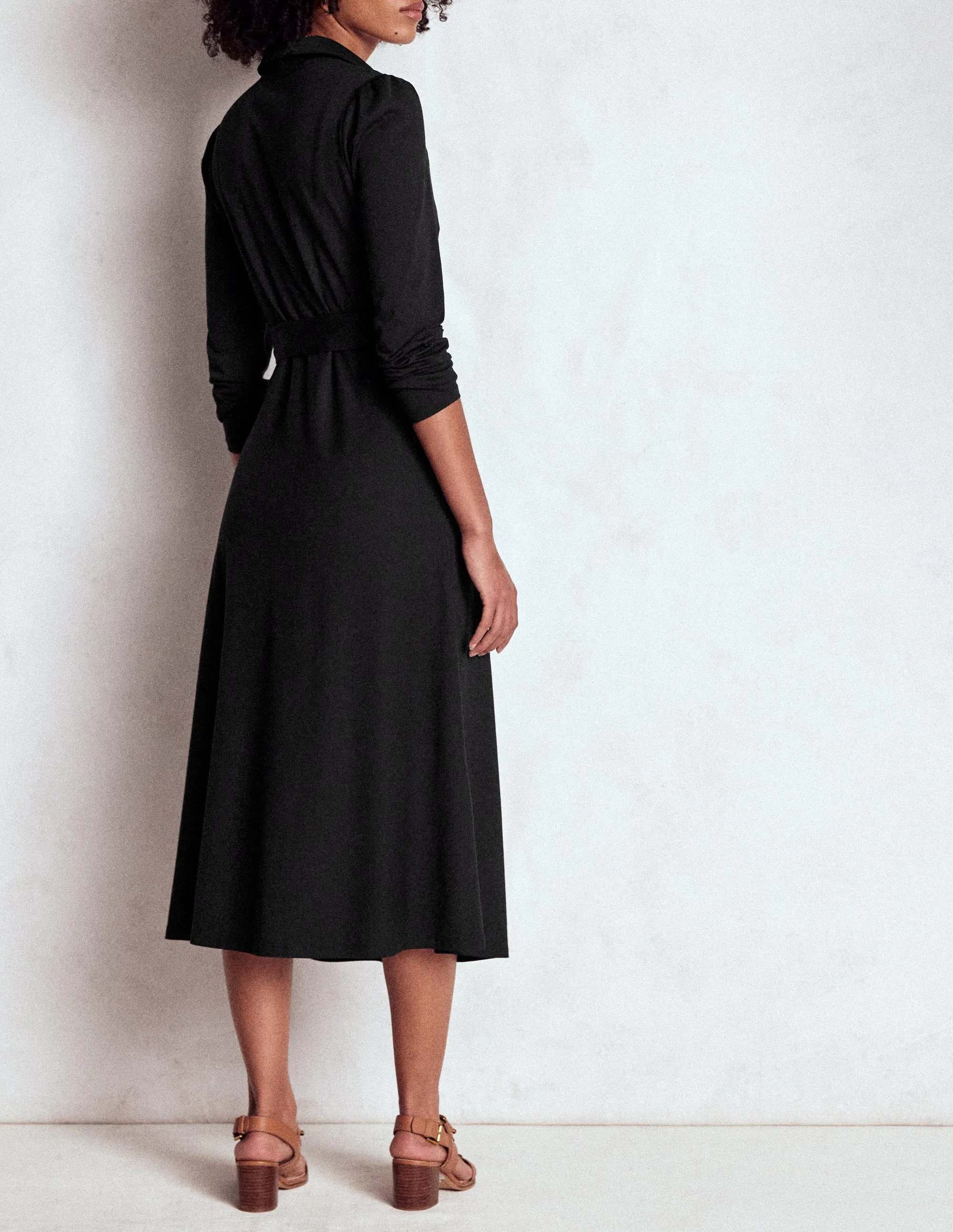 Imogen Collared Jersey Dress-Black Relaxed fit knee-length piece