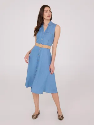 Sleeveless Button-Up A-Line Midi Dress Trendy casual event dress