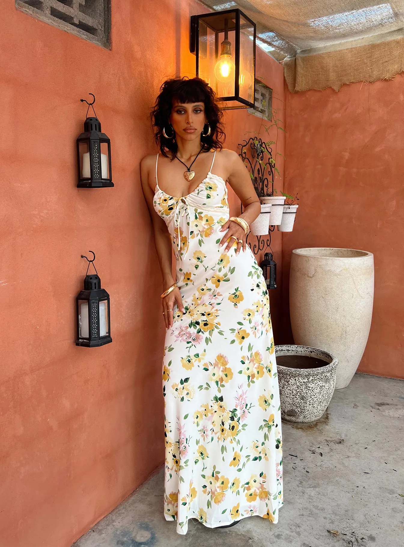 Designed for versatility this maxi dress works for both formal and casual settings Emily Maxi Dress White / Yellow Floral