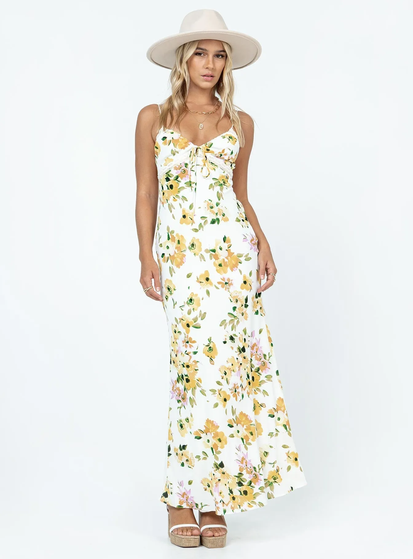 Emily Maxi Dress White / Yellow Floral Stylish boho dress Flame Glow