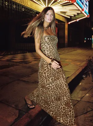 Exquise Strapless Maxi Dress Leopard Sequin Stream Path Ethnic Vibe
