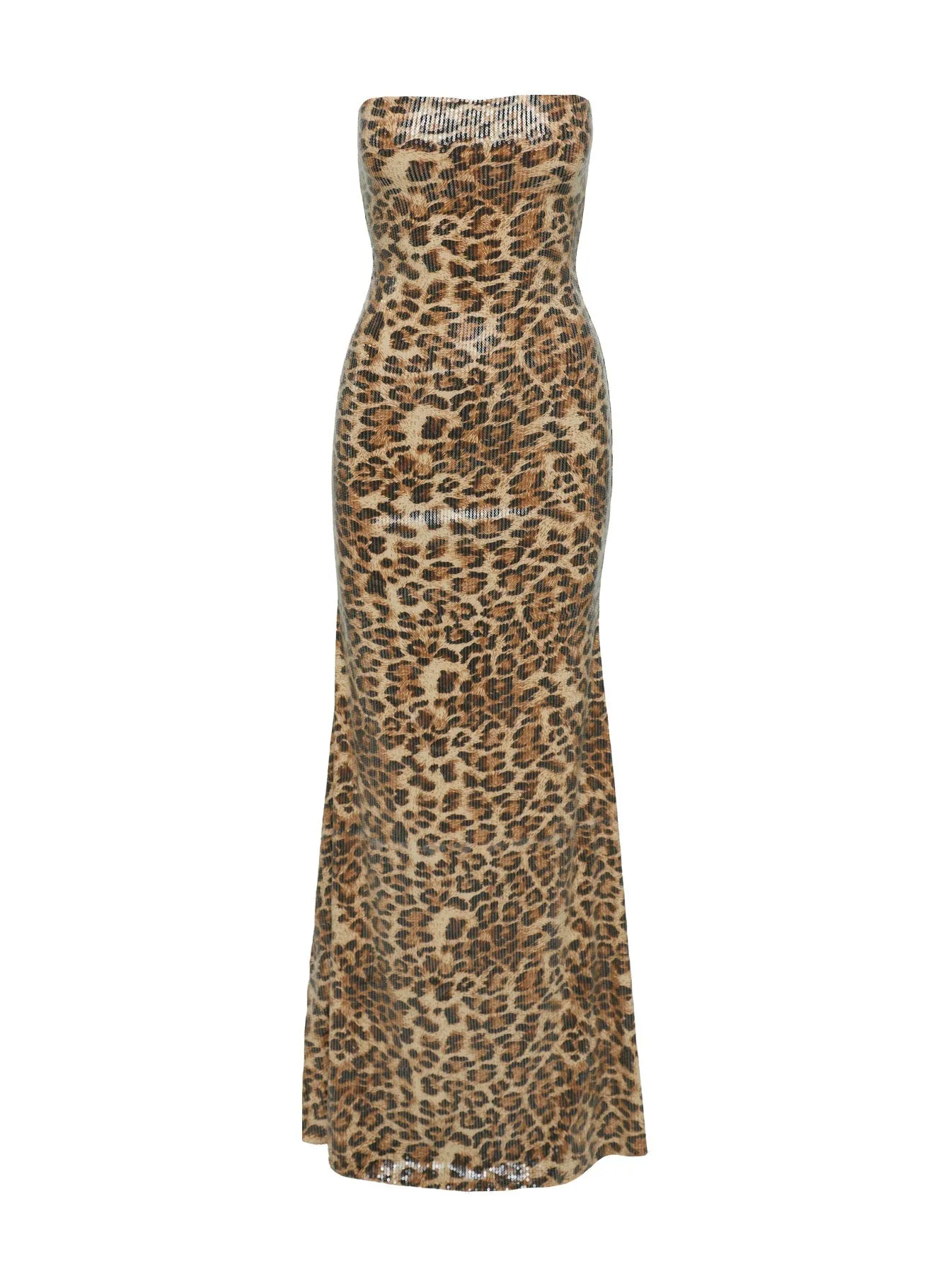 Exquise Strapless Maxi Dress Leopard Sequin Chambray Glow Versatile event attire