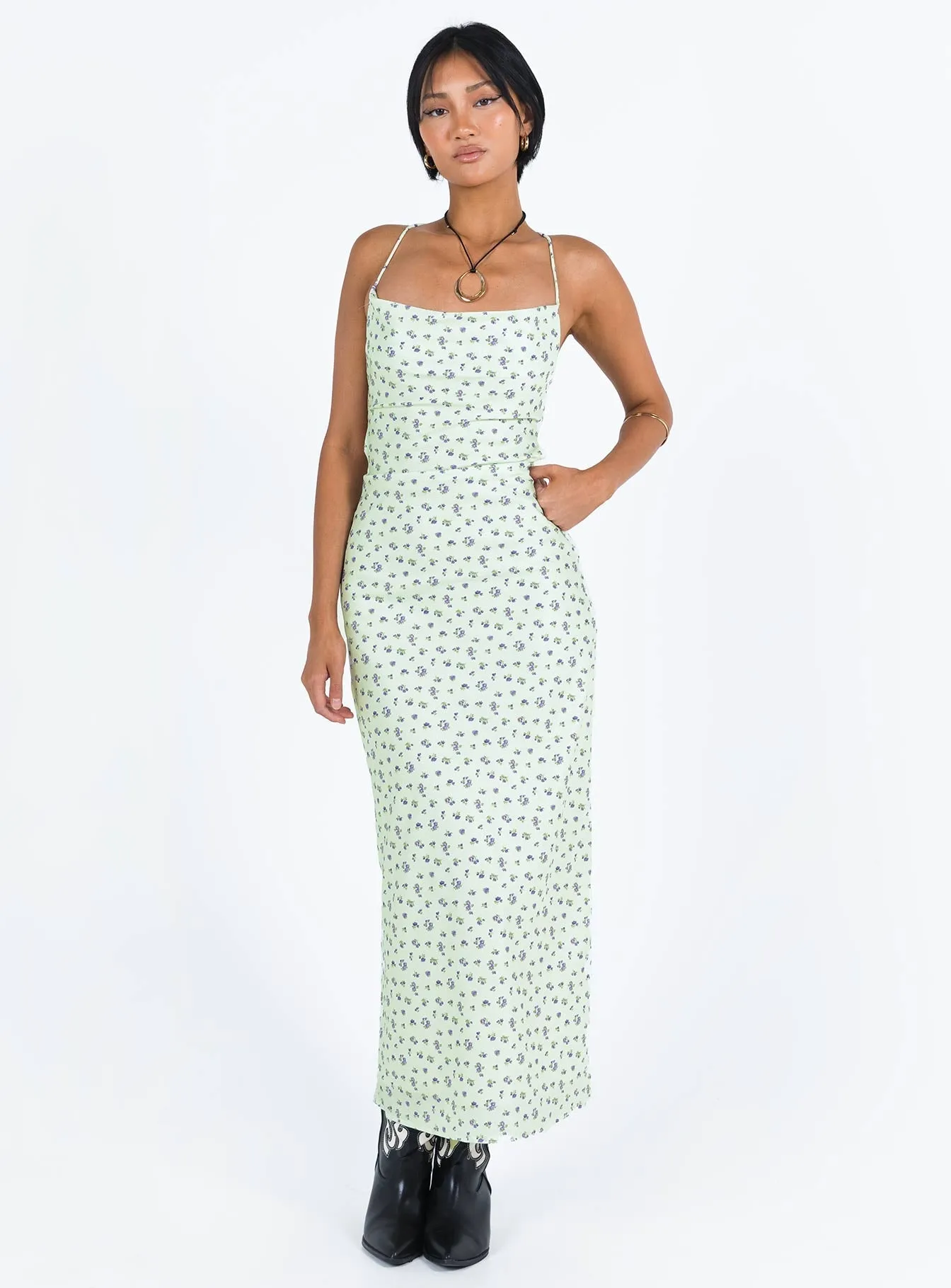 Malabar Maxi Dress Mint / Floral Bead Work Pine Grove
