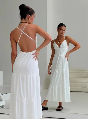 Ruffle Hem Side Slit Mckew Maxi Dress White