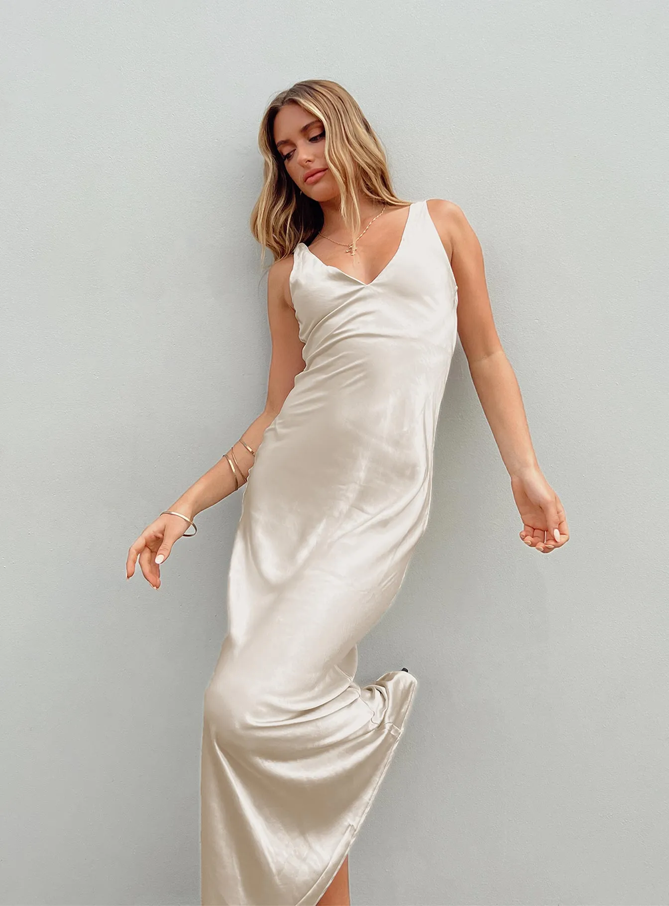 relaxed elegance Chrome Glow Norma Maxi Dress Champagne