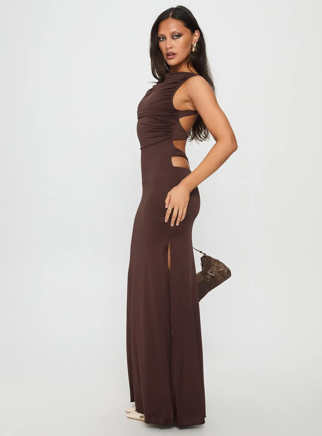 Stage Ready Undeniable Cut Out Maxi Dress Brown