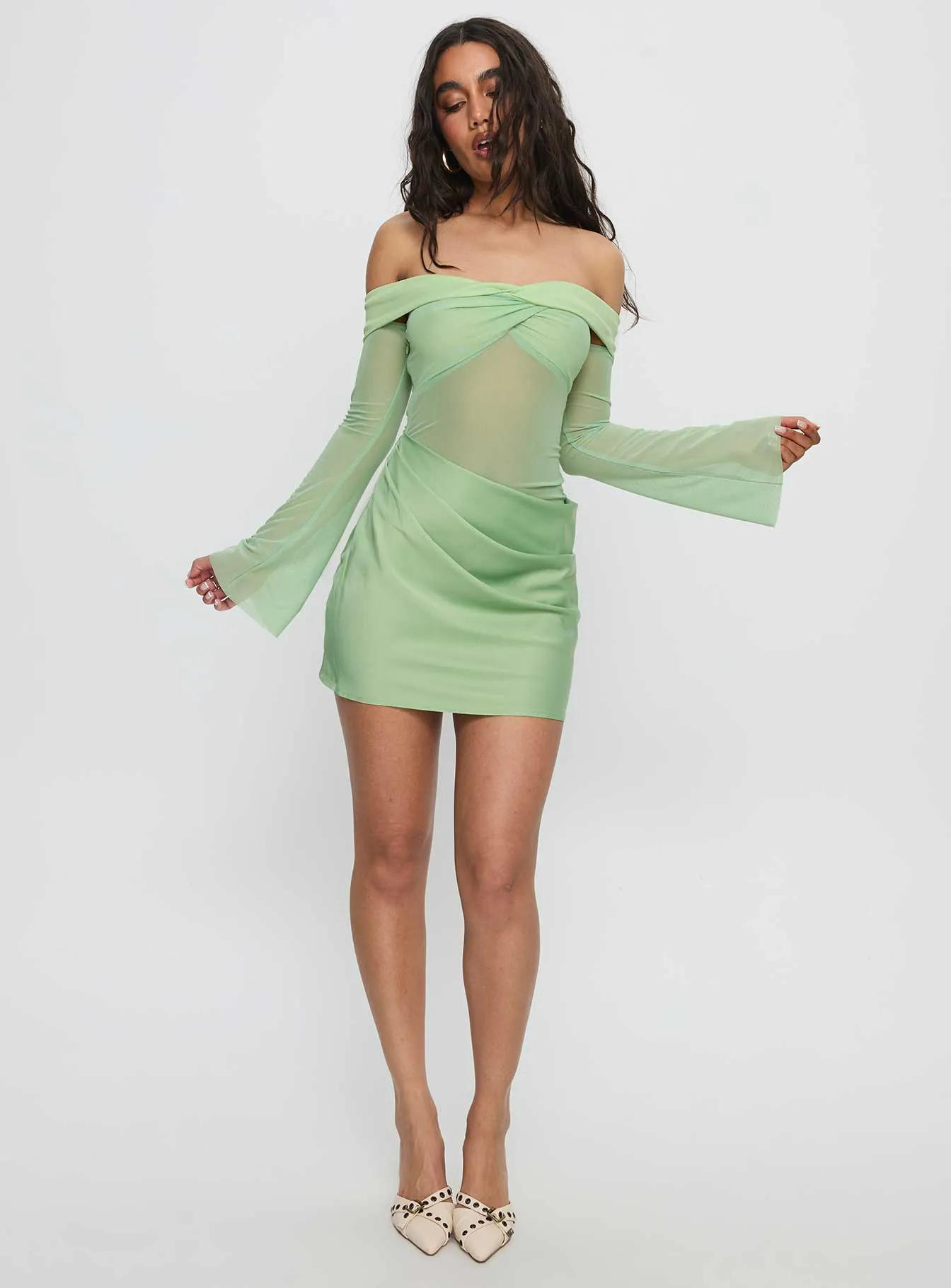 Zaize Long Sleeve Twist Mini Dress Sage Trend Ride