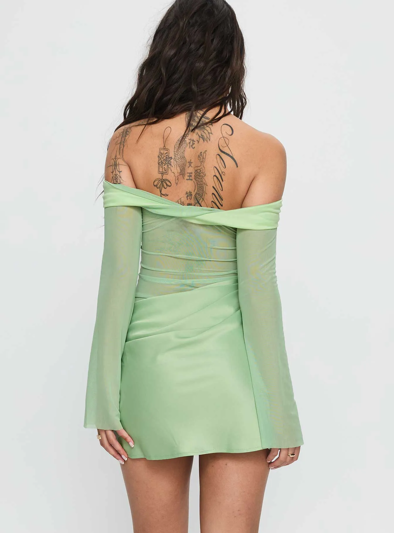 Star Pop Zaize Long Sleeve Twist Mini Dress Sage