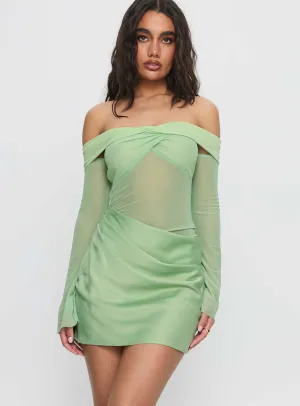 Light Charm Zaize Long Sleeve Twist Mini Dress Sage