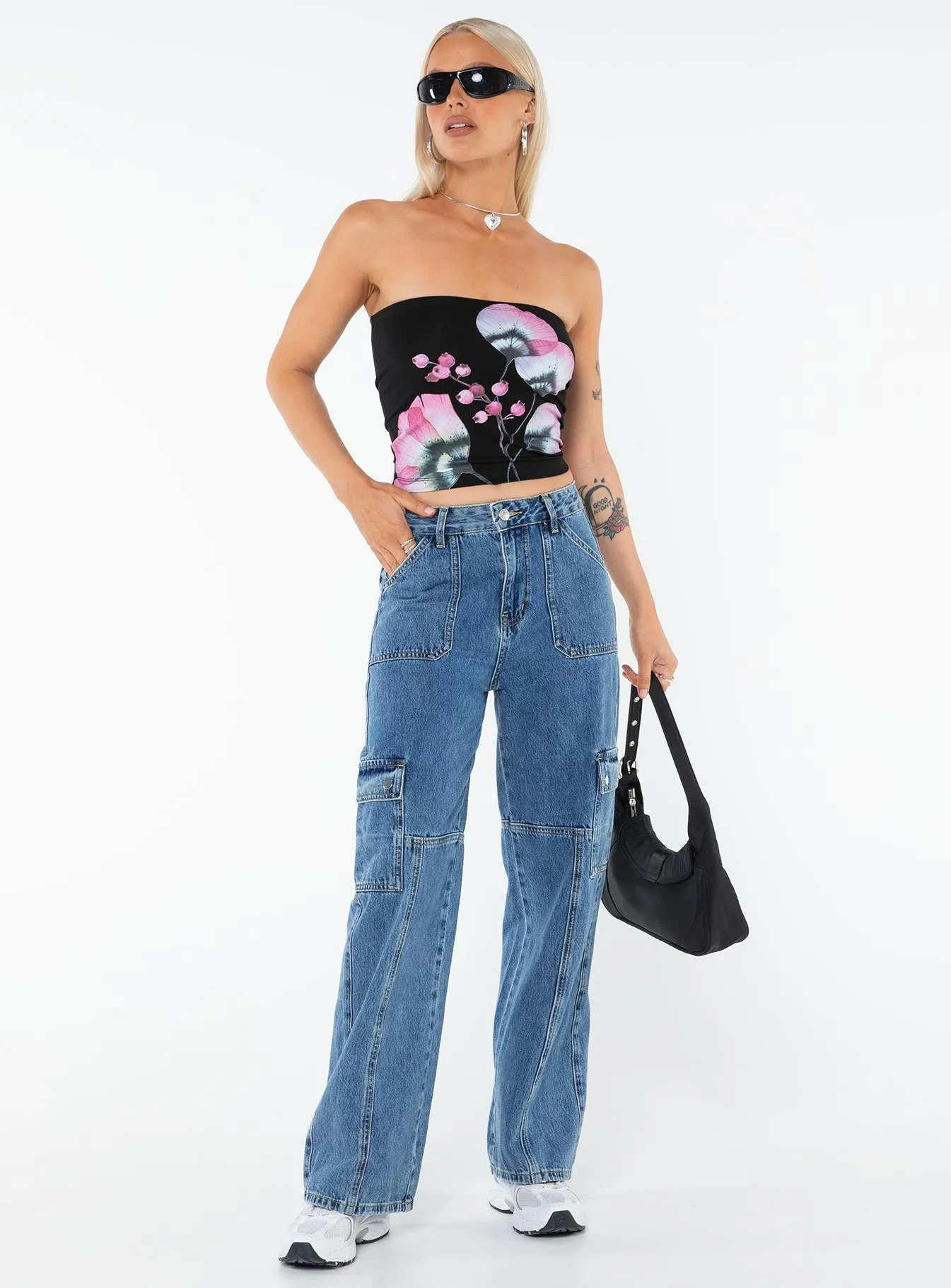 Jasmyne Tube Top Black / Pink All Over Print Technique