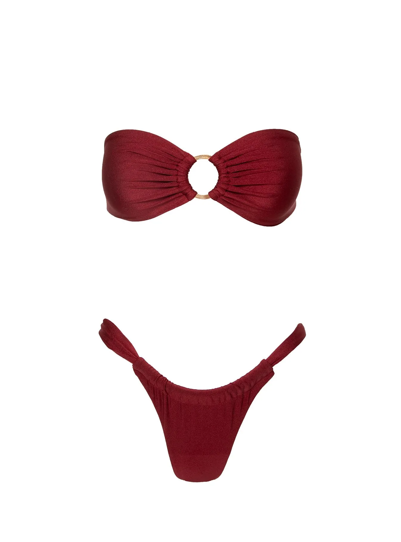 Janea High Cut Ruched Bikini Bottoms Burgundy Durable Strap Anchors