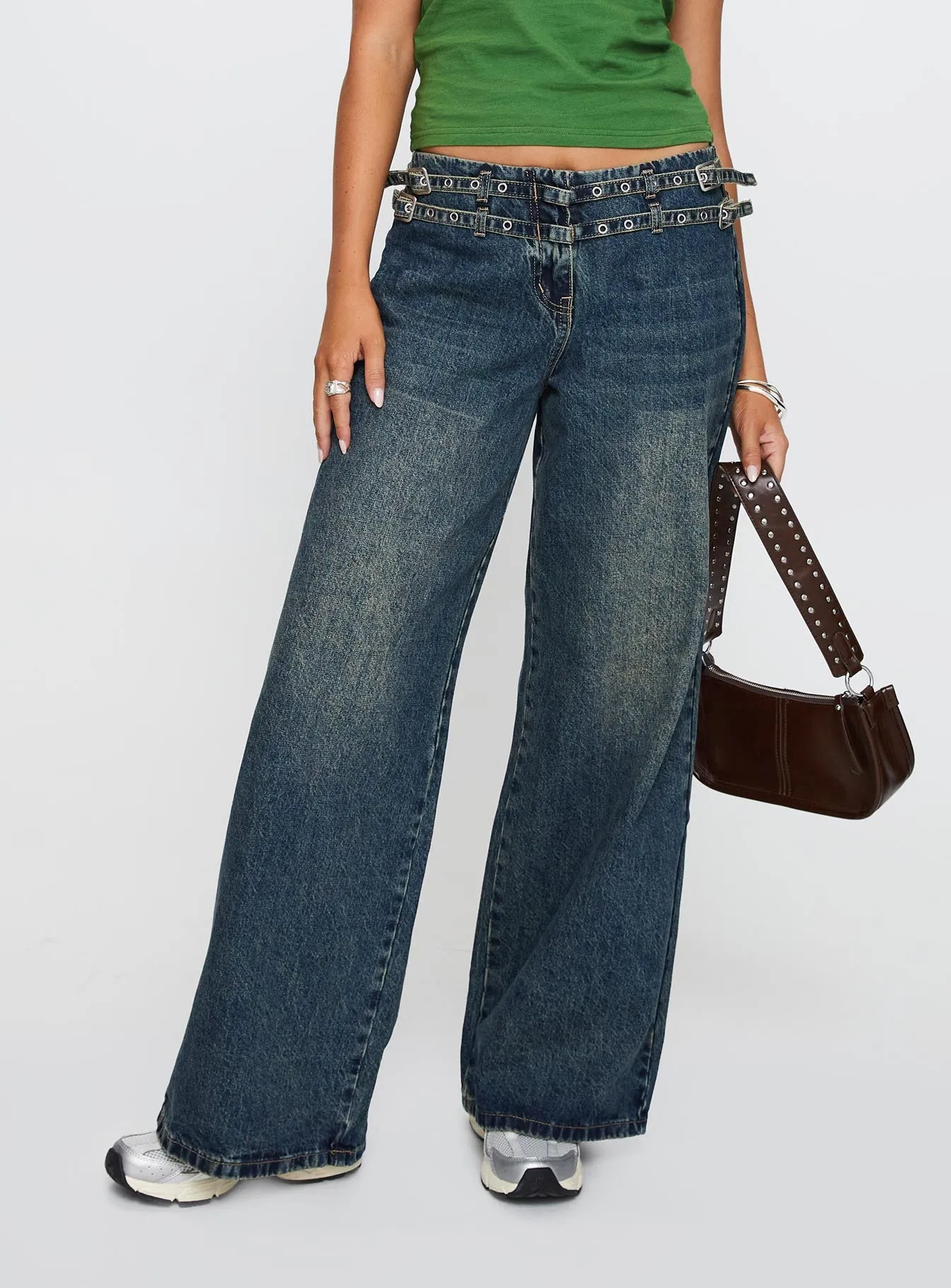 Baccarat Mid Rise Wide Leg Belted Jeans Dark Blue Fashion Lover Classic Wear Modern Minimalist Street Mood