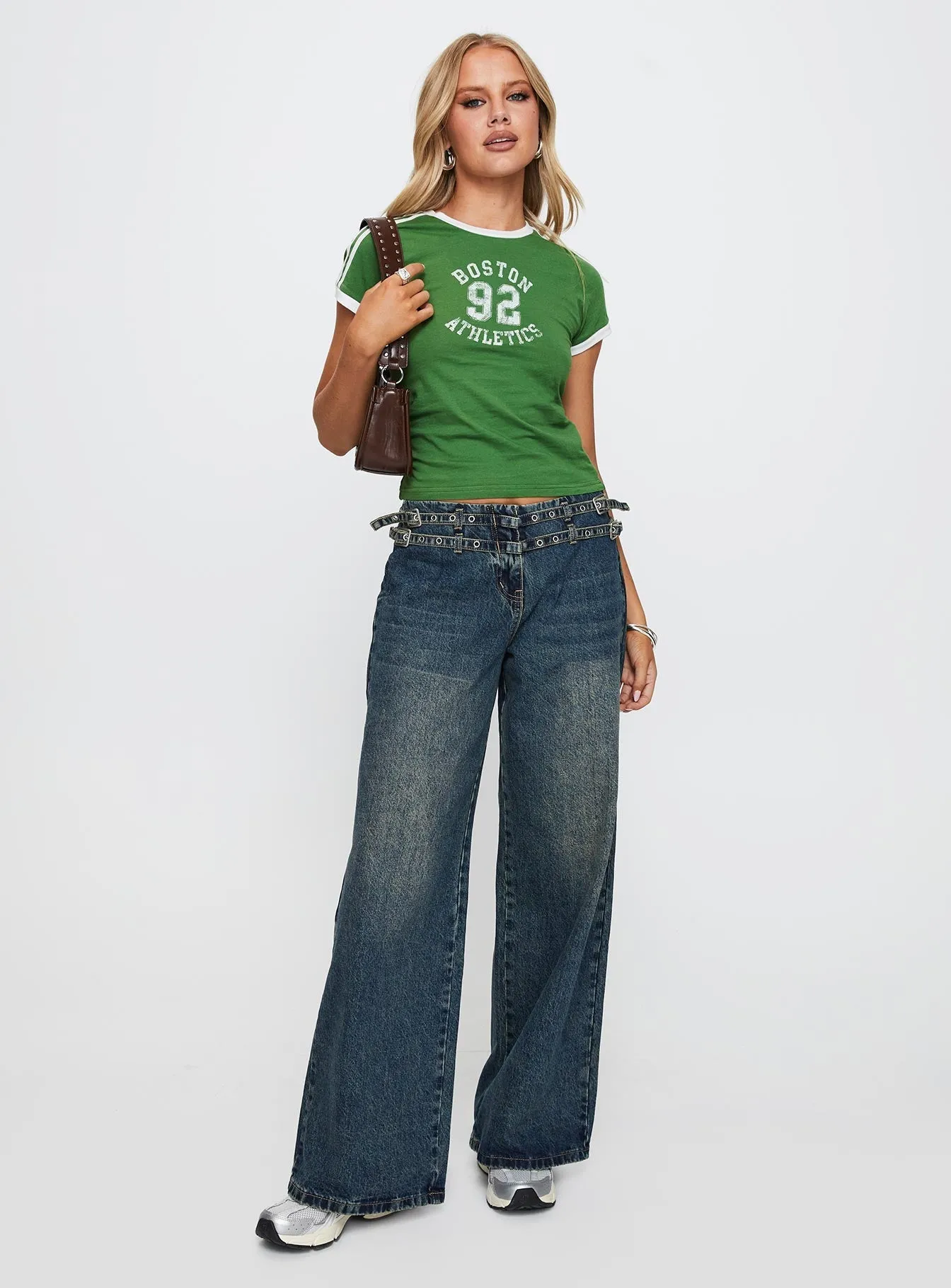 Baccarat Mid Rise Wide Leg Belted Jeans Dark Blue Slim Vintage Lover