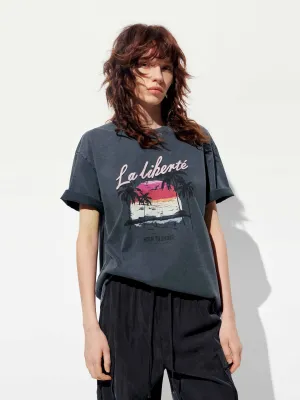 Functional Side Gussets Cotton Beach Pattern T-shirt