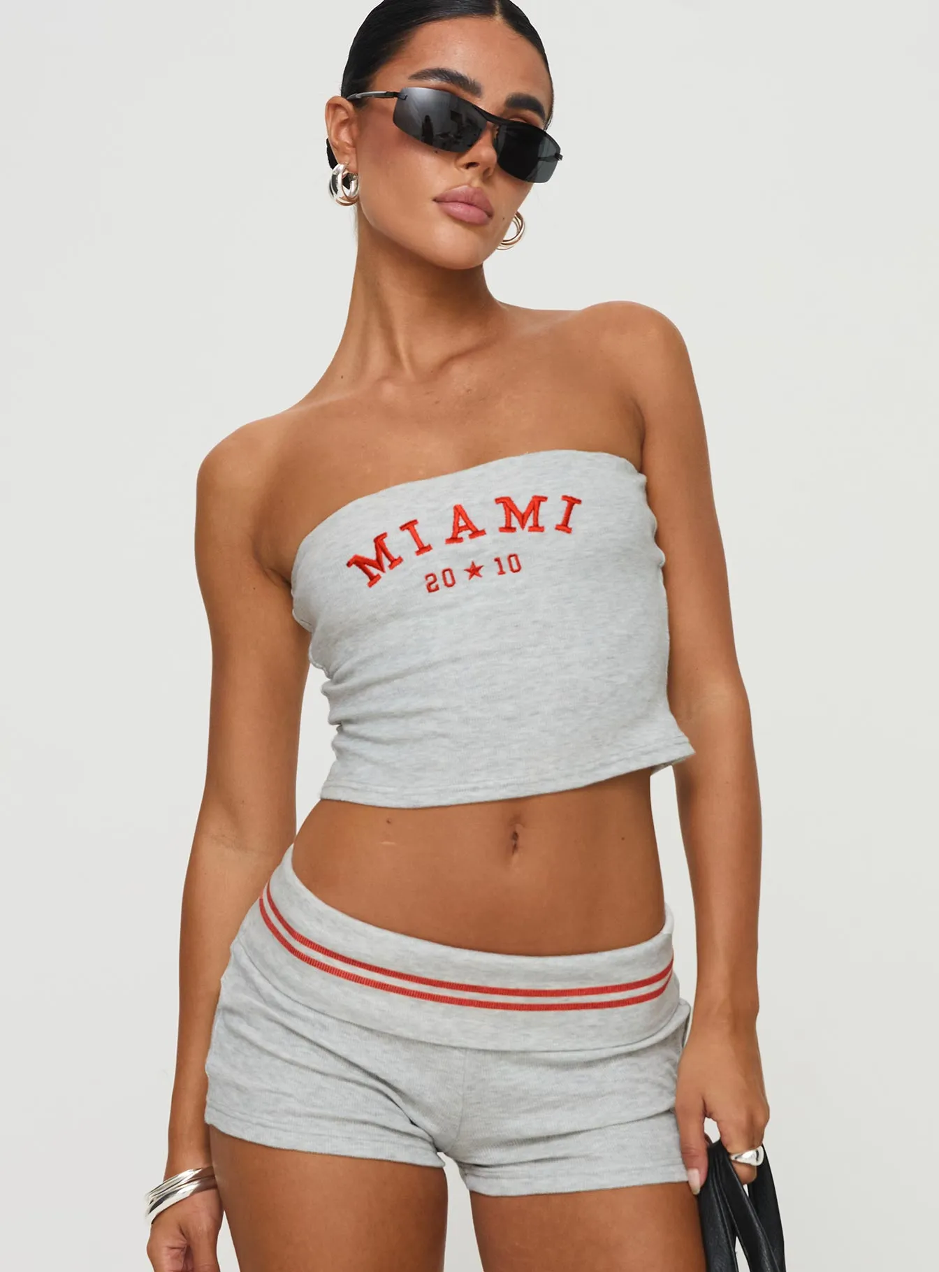 In Miami Strapless Top Grey LightweightTexture
