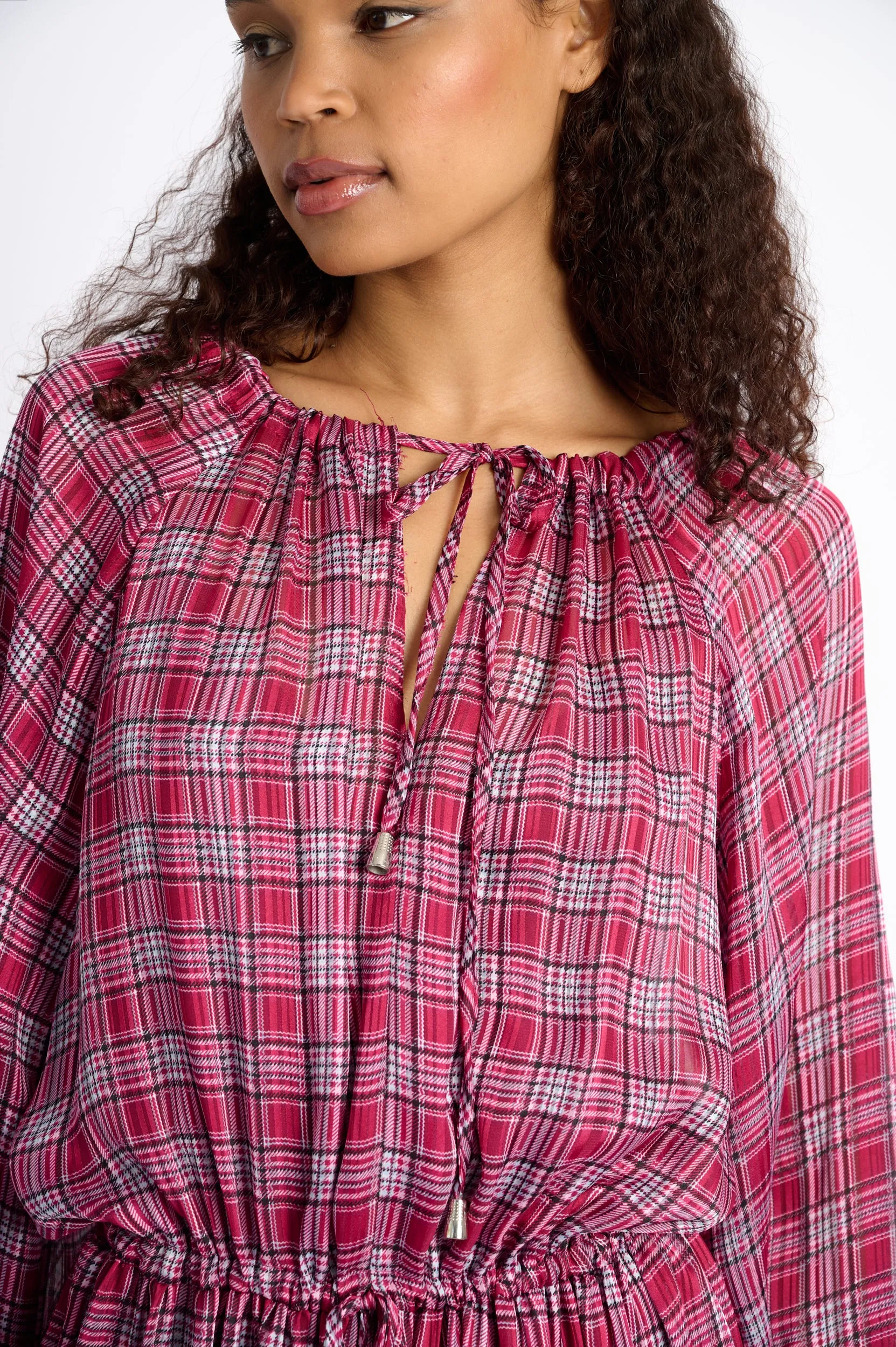Maxi Peasant Dress in Check Poise Fit MachineWashable