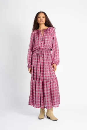 MultiFunctional Pockets HeavyDuty Zipper Maxi Peasant Dress in Check