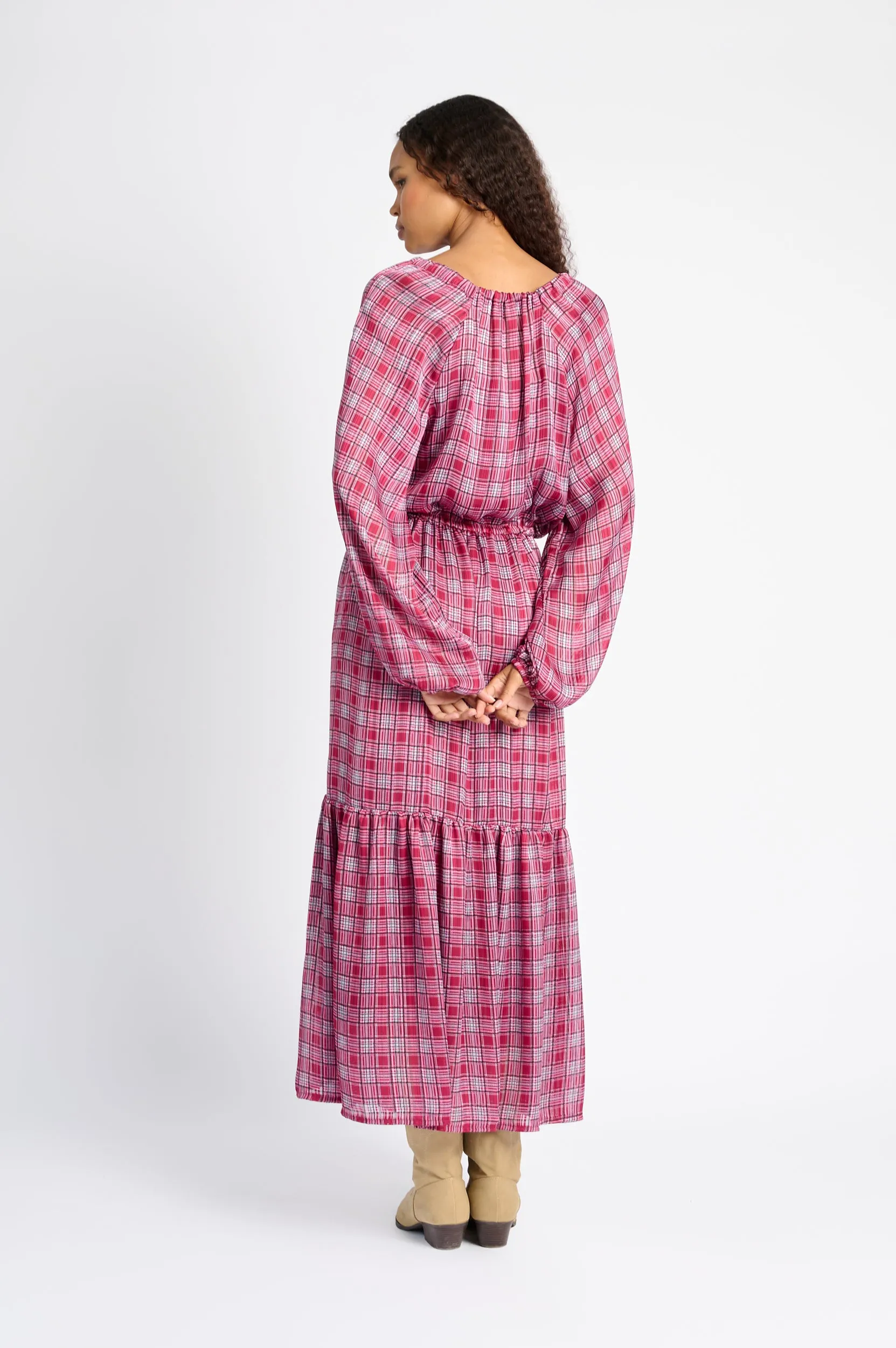 Maxi Peasant Dress in Check Tight Core