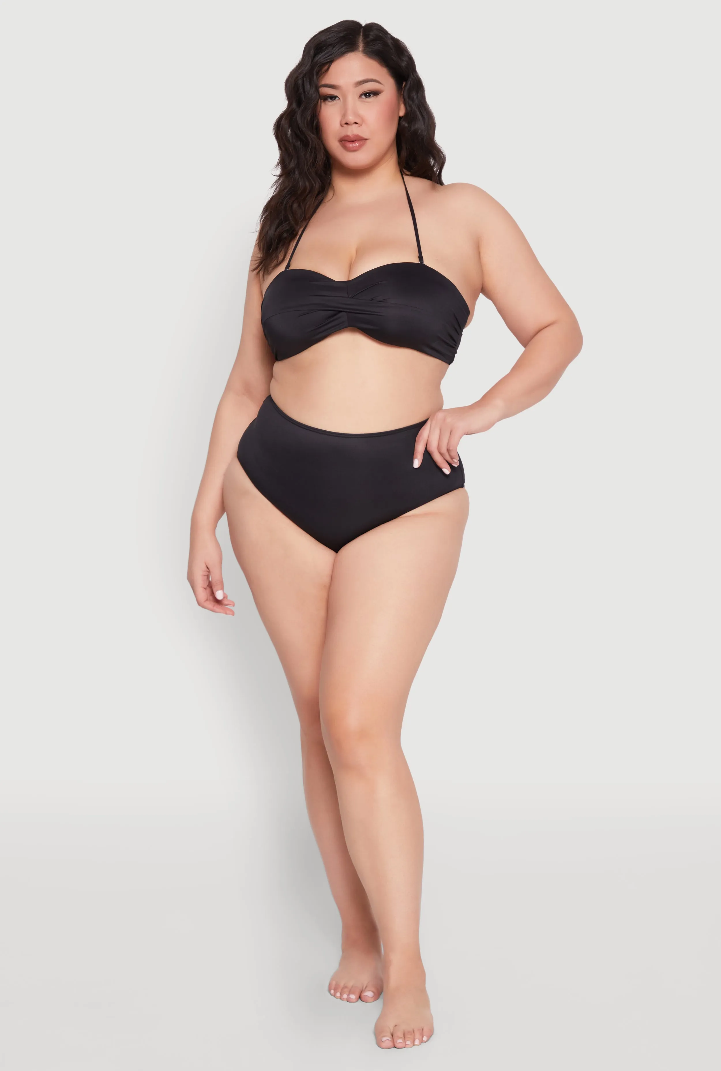 Moldable Wire Support Plus Size Solid High Waisted Bikini Bottoms UPF 50  Protection