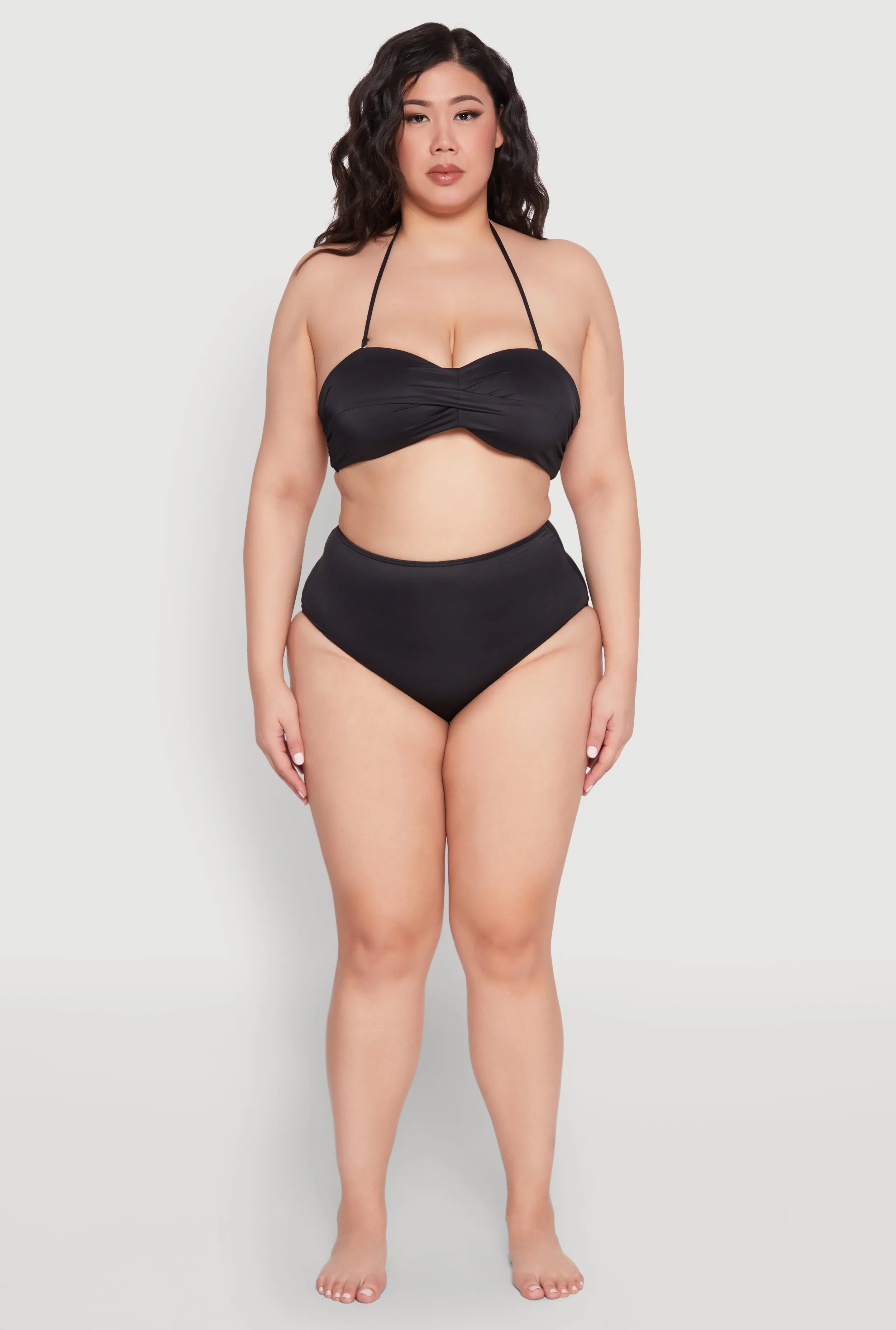Moldable Wire Support Plus Size Solid High Waisted Bikini Bottoms Smooth Silicone Grip