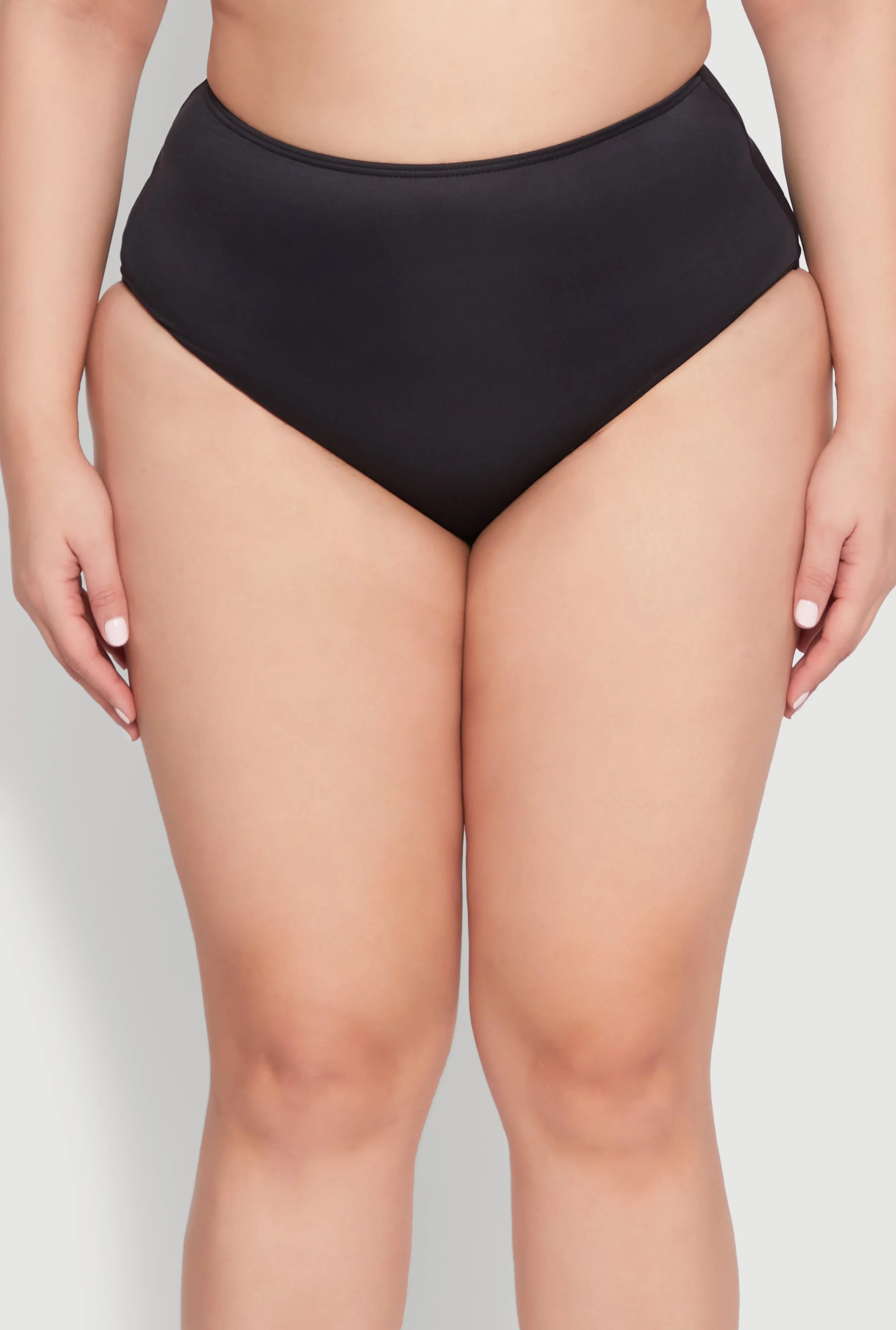 Adjustable Ties Design Butter Soft Stretch Moldable Wire Support Plus Size Solid High Waisted Bikini Bottoms