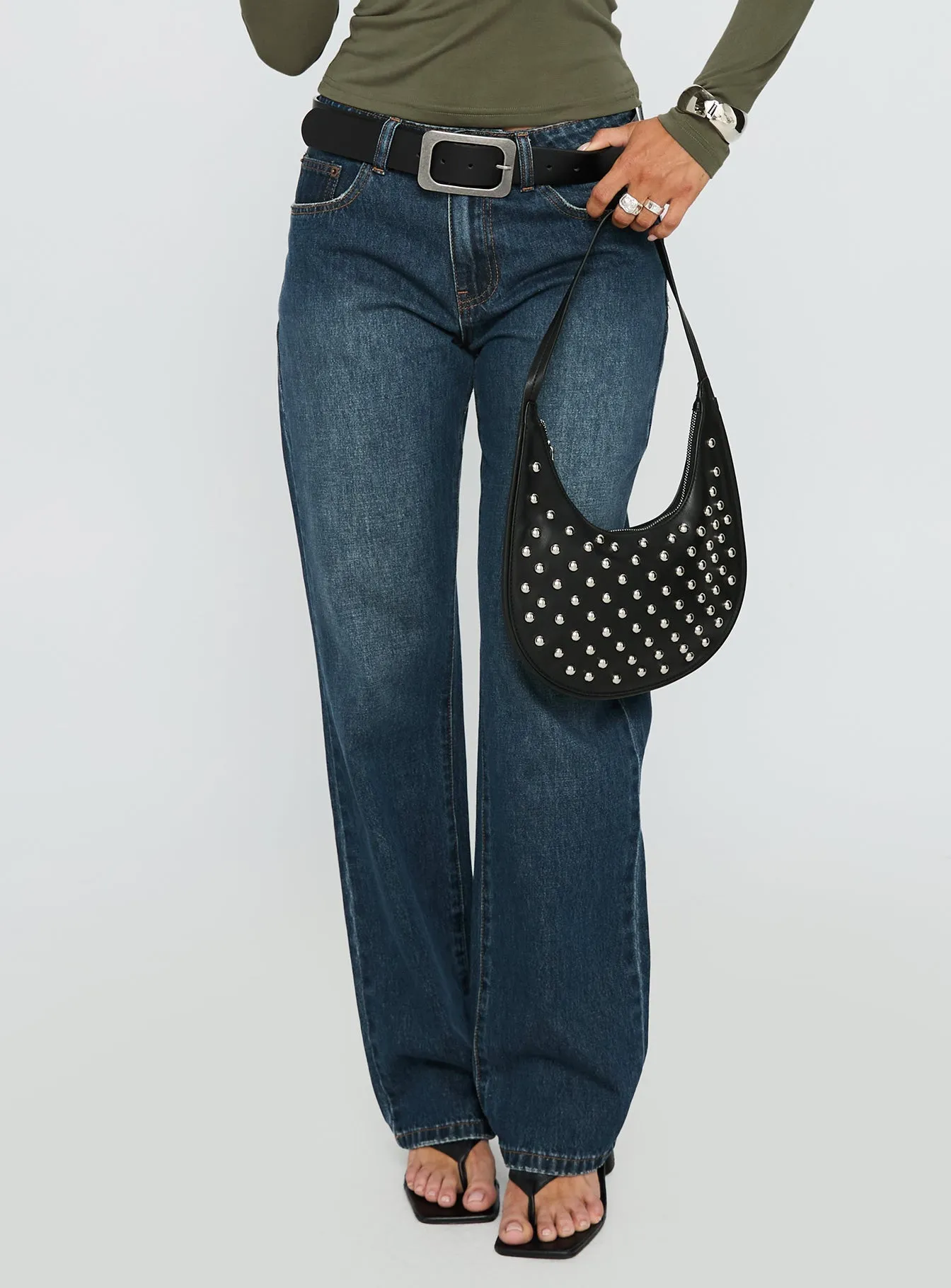 Home Comfort Bold Look Sunny Vibes Date Night Sustainable Vesperis Mid Rise Slim Leg Jeans Dark Blue Wash